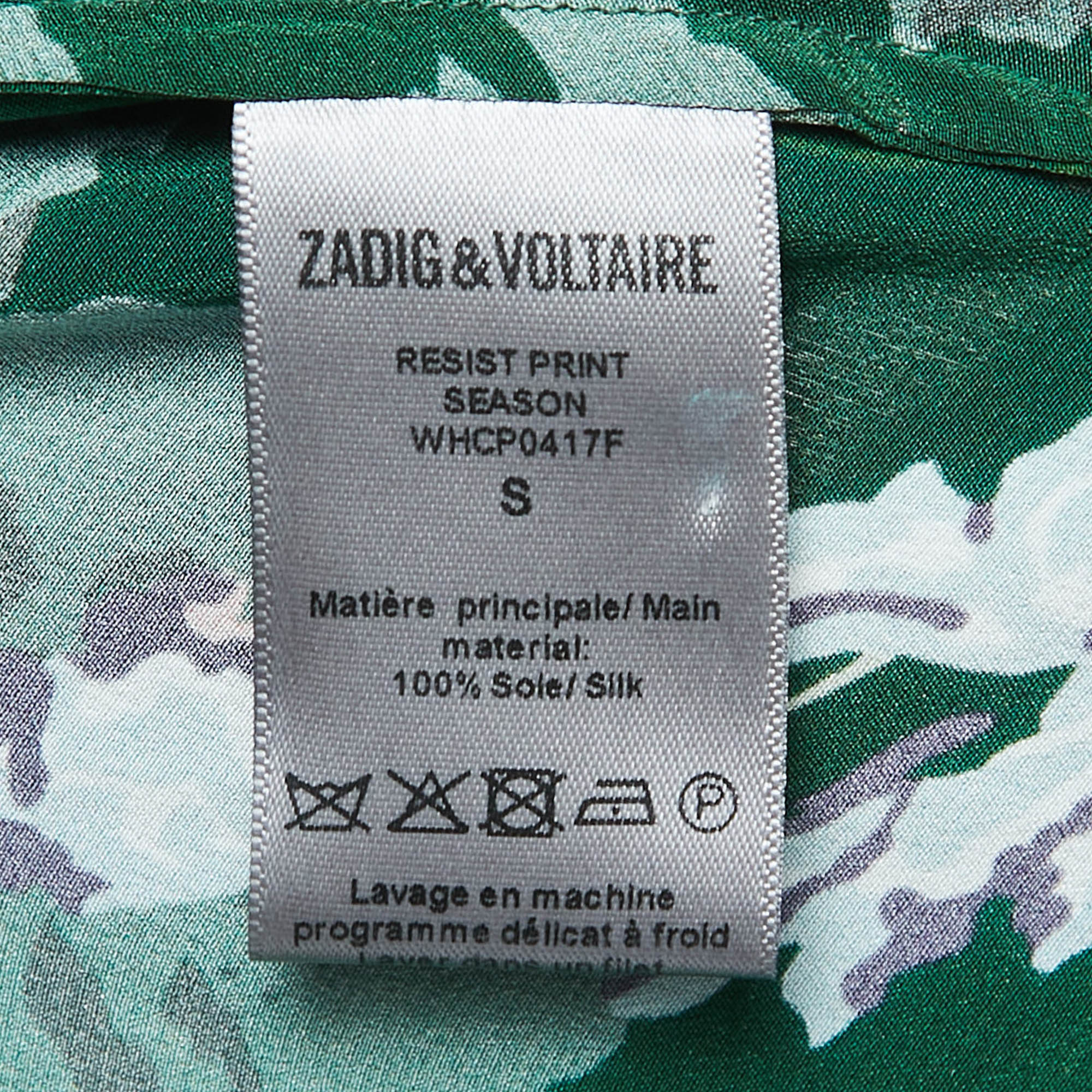 Zadig & Voltaire Green Printed Silk Gathered Short Dress S