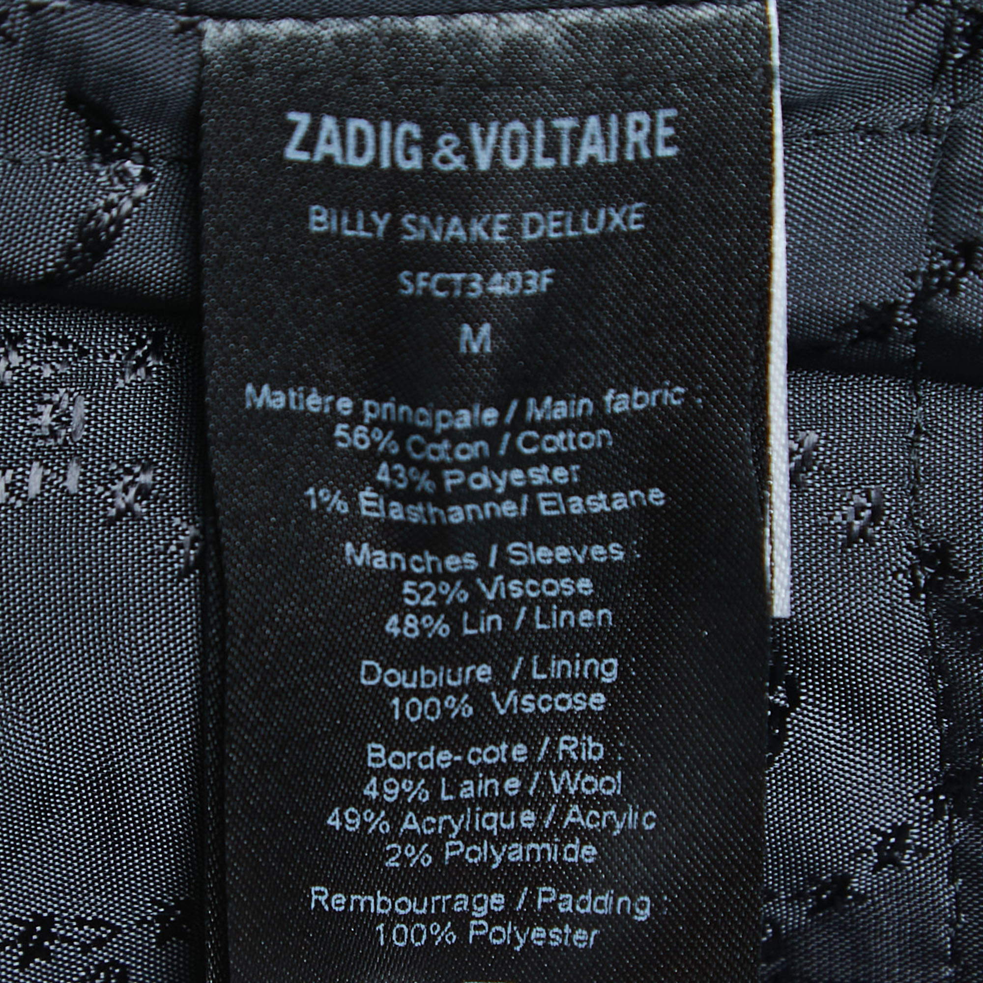 Zadig And Voltaire Black Jacquard Zip Front Jacket M