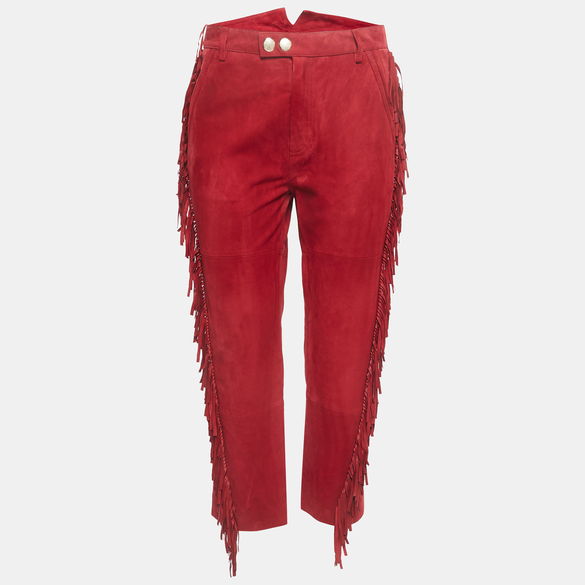 Zadig & voltaire red suede fringed trousers s