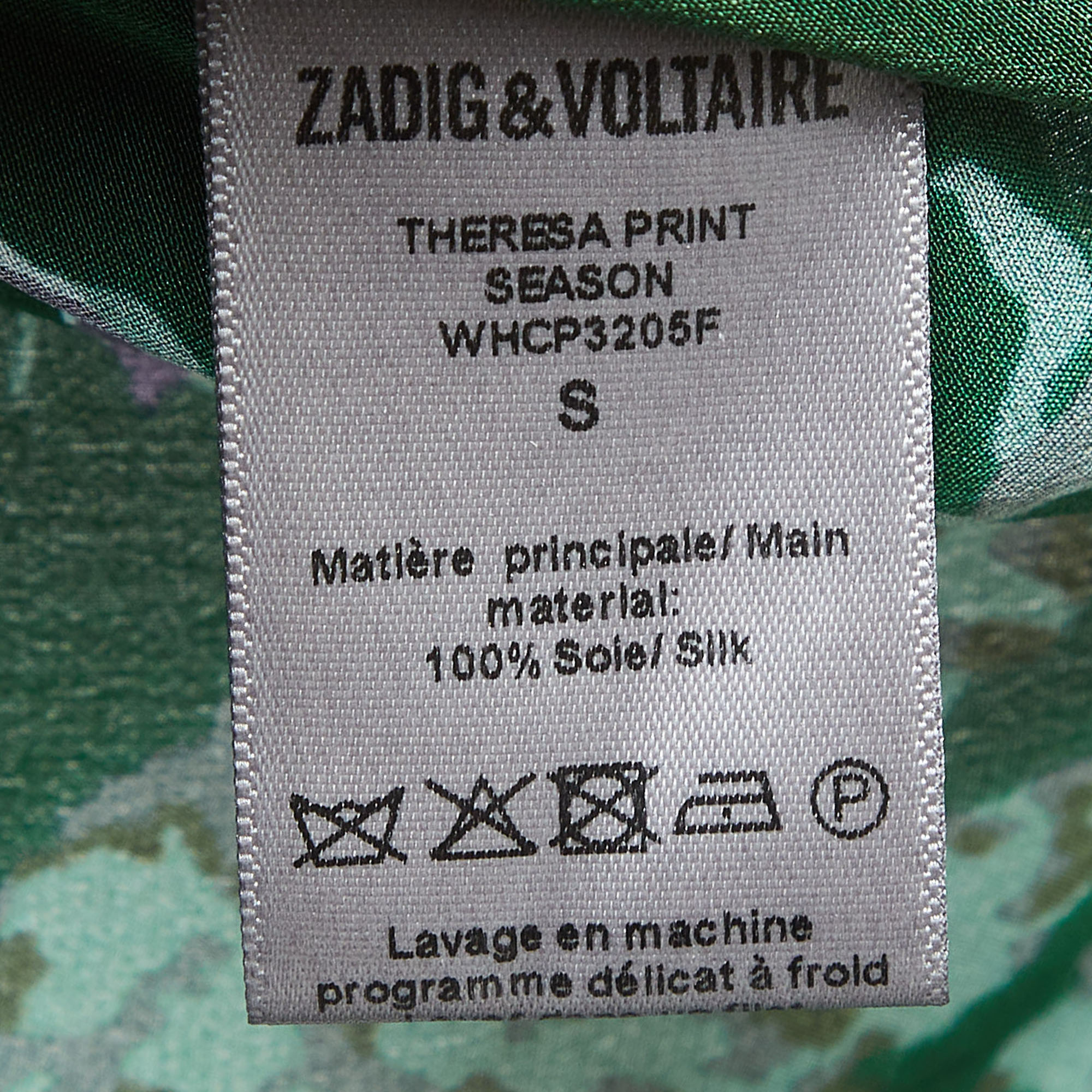 Zadig & Voltaire Green Floral Printed Silk Blouse S