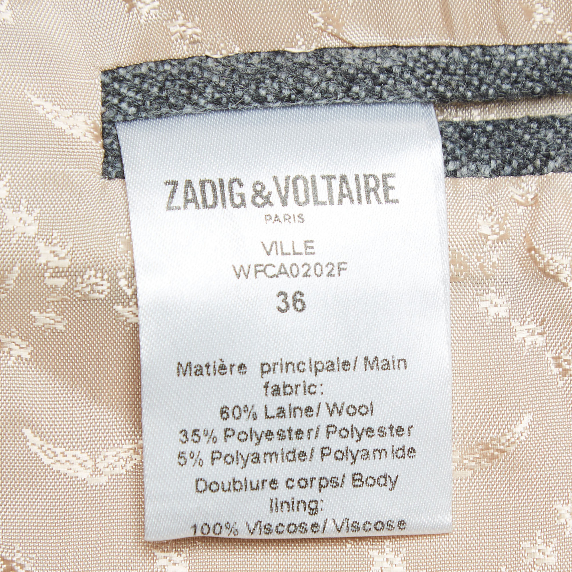 Zadig & Voltaire Grey Patterned Wool Blend Jacket S