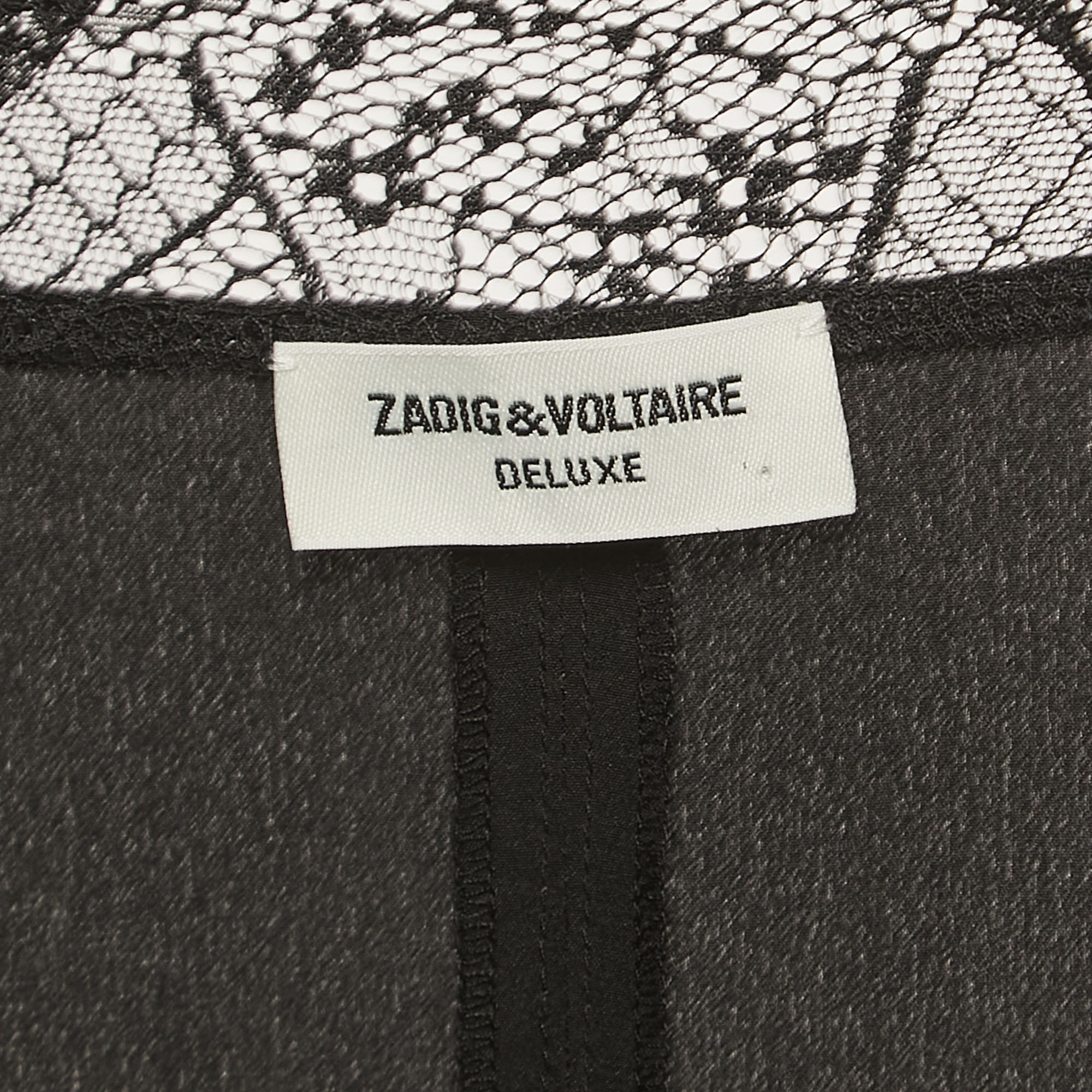 Zadig & Voltaire Black Silk Lace Trimmed Asymmetrical Sleeveless Tunic L