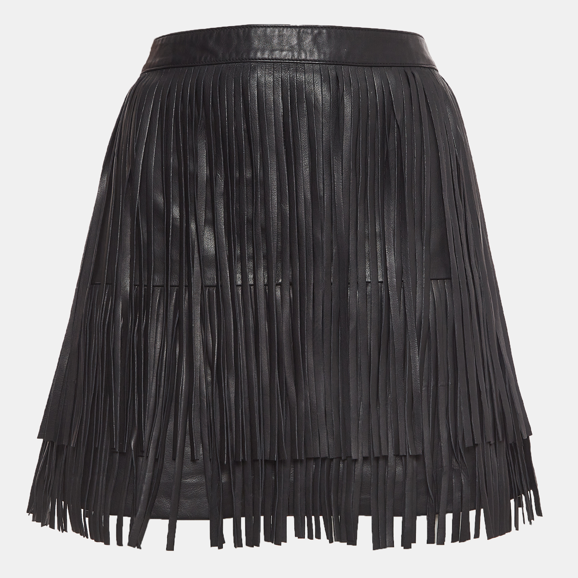 Zadig & voltaire black fringed leather mini skirt m