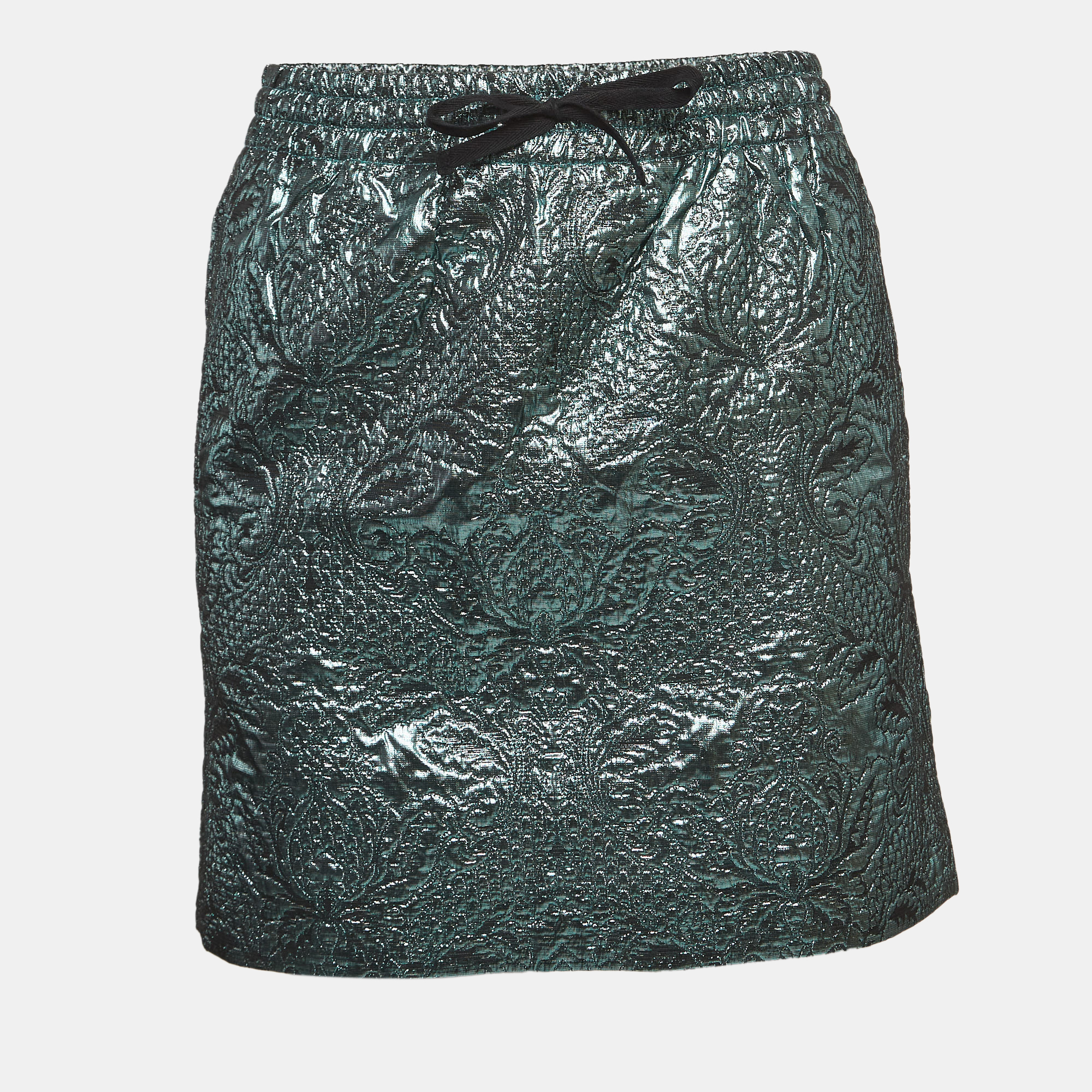 Zadig & voltaire metallic blue floral textured lurex drawstring mini skirt s