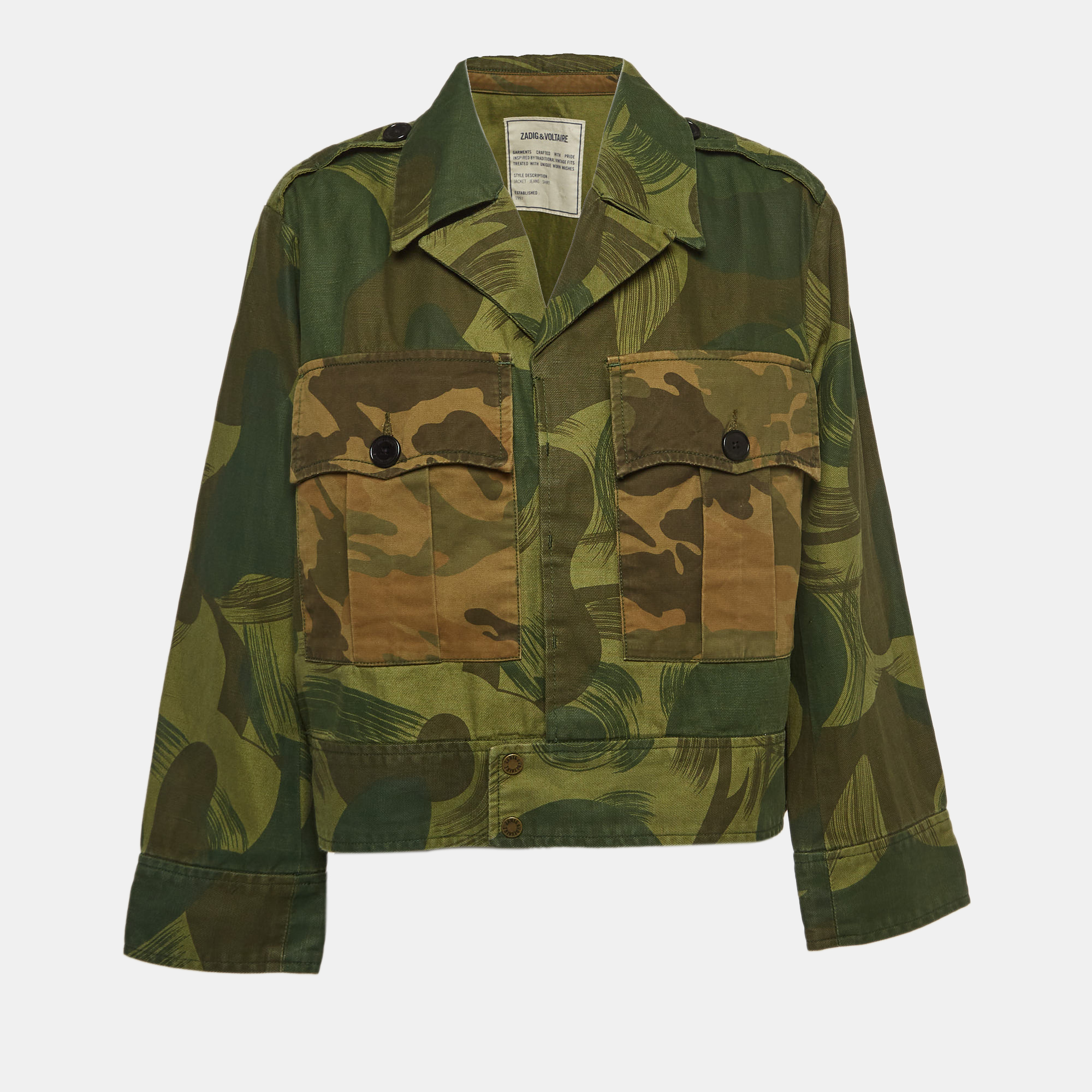 Zadig & voltaire green camouflage printed cotton jacket s