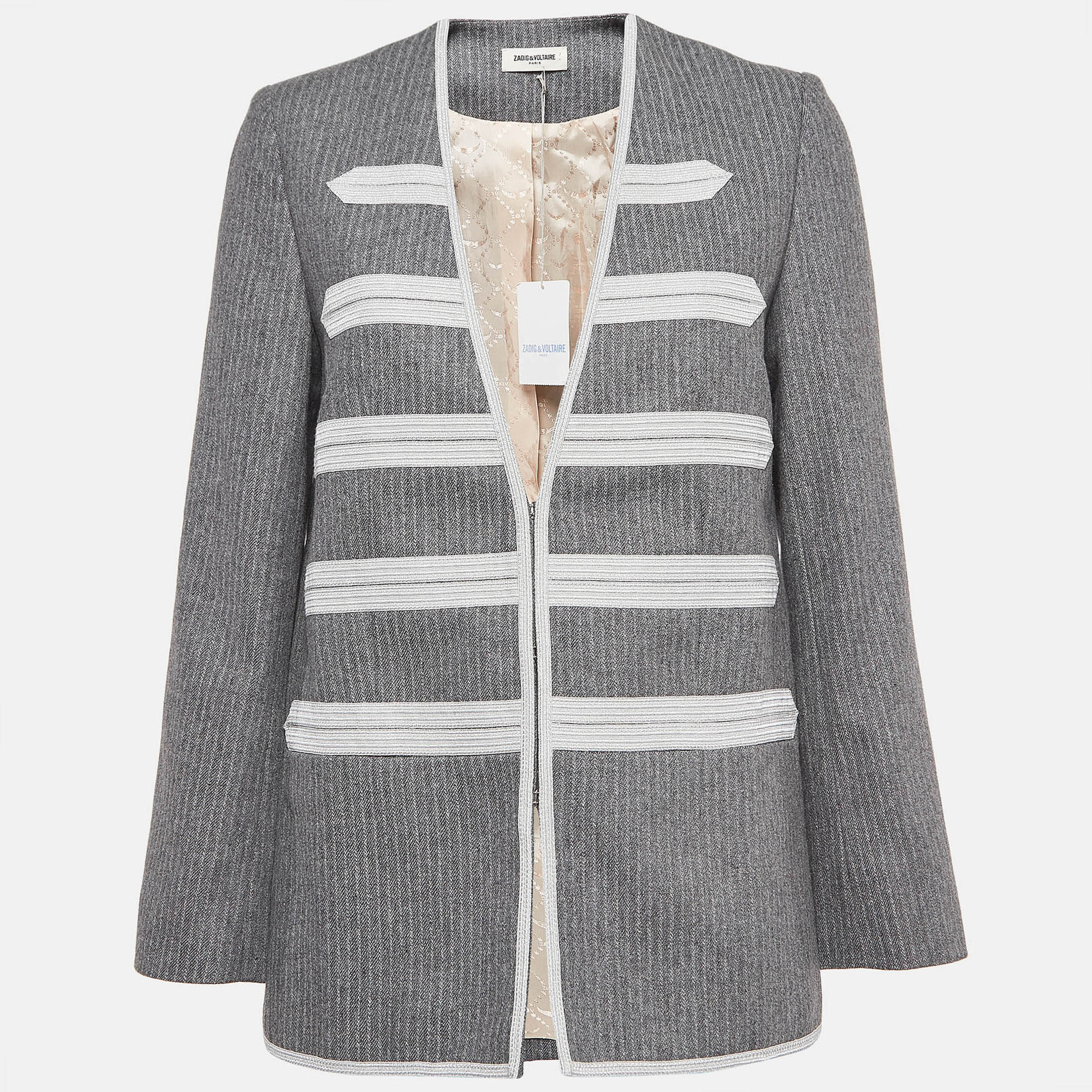 Zadig & voltaire grey patterned wool blend jacket m