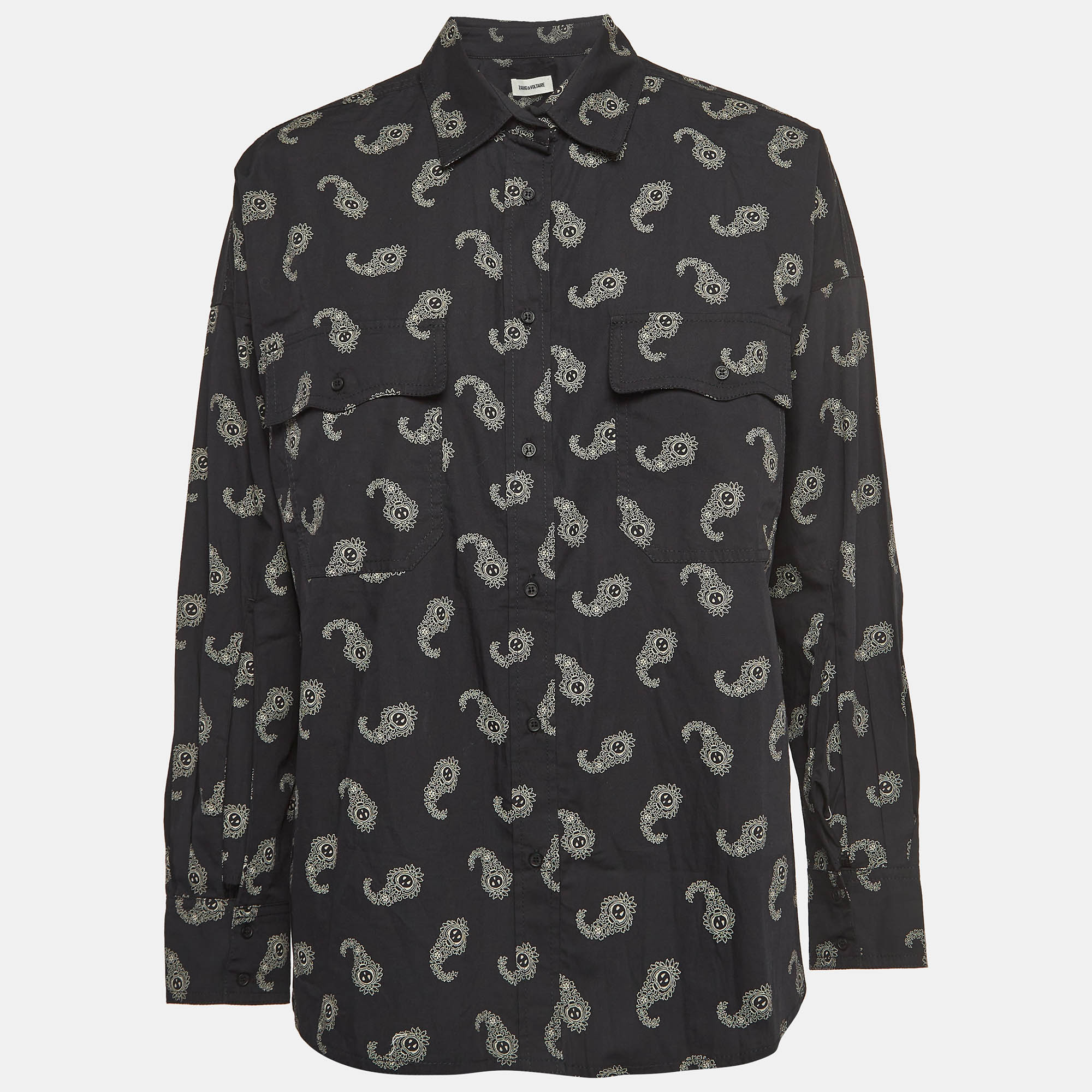 Zadig & voltaire black tamara paisley print cotton oversized shirt xs