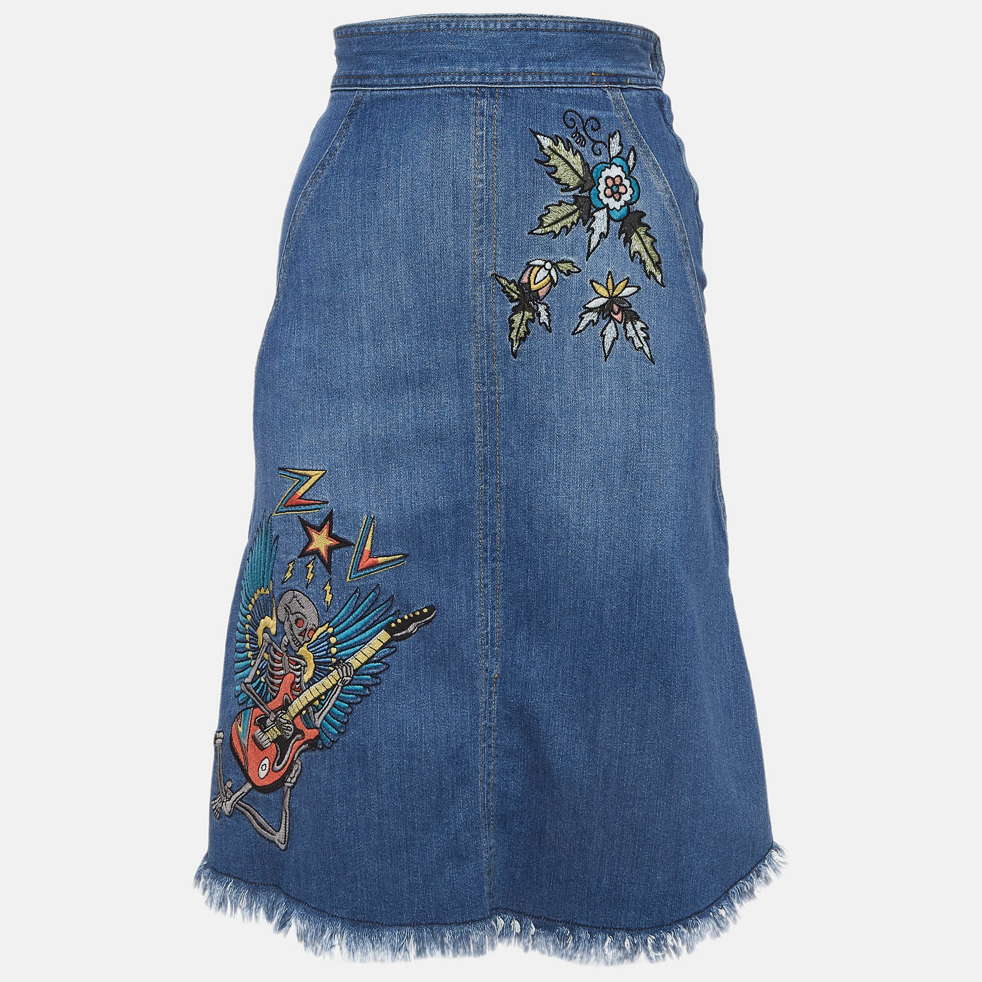 Zadig & voltaire blue embroidered denim midi skirt s