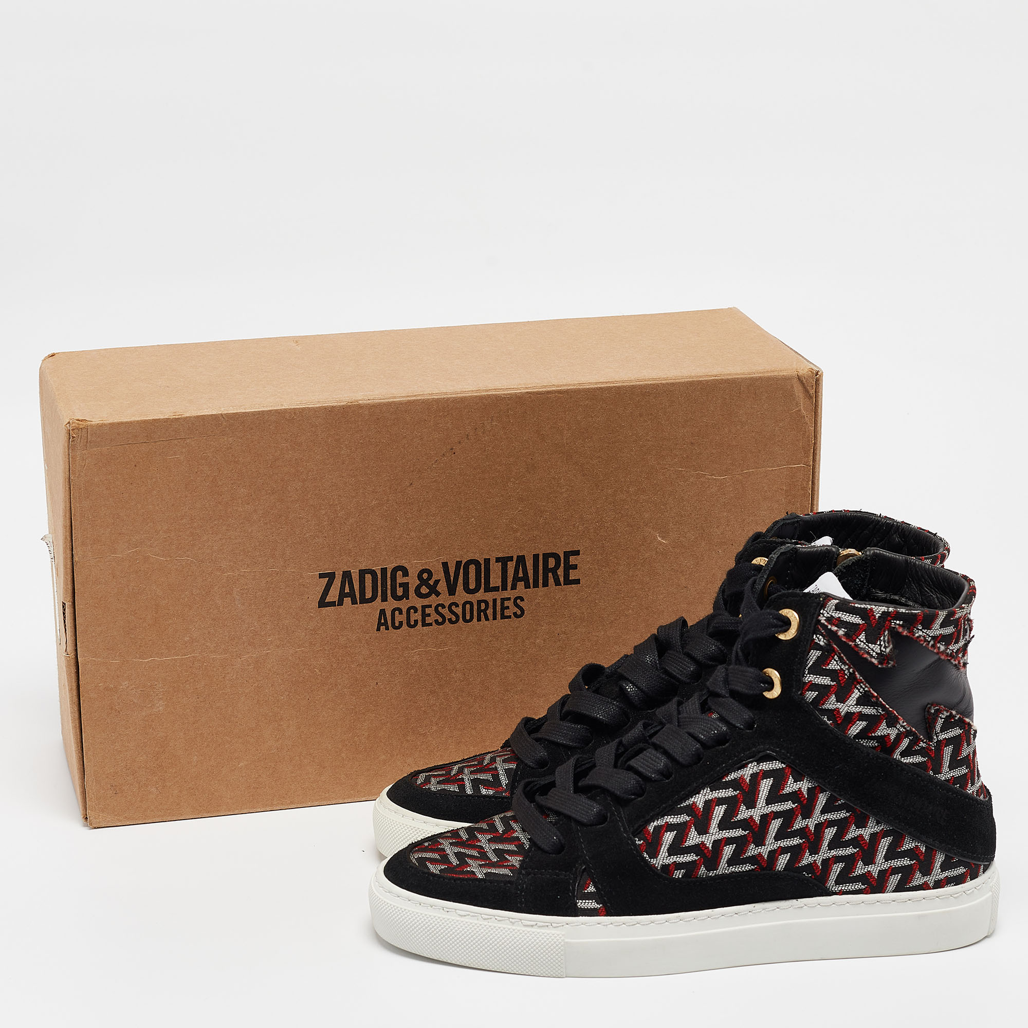 Zadig & Voltaire Black/Burgundy Leather And Suede High Top Sneakers Size 36