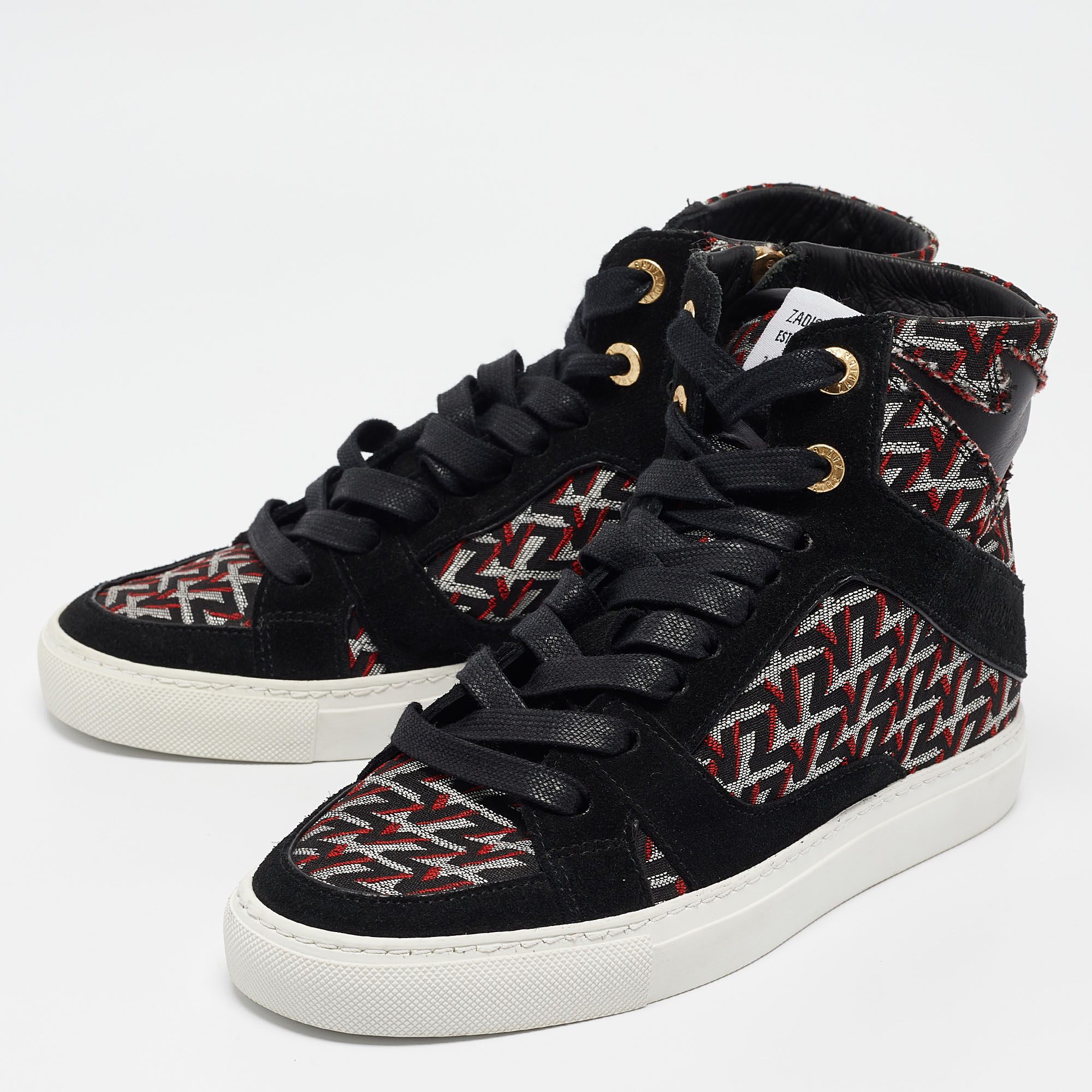 Zadig & Voltaire Black/Burgundy Leather And Suede High Top Sneakers Size 36