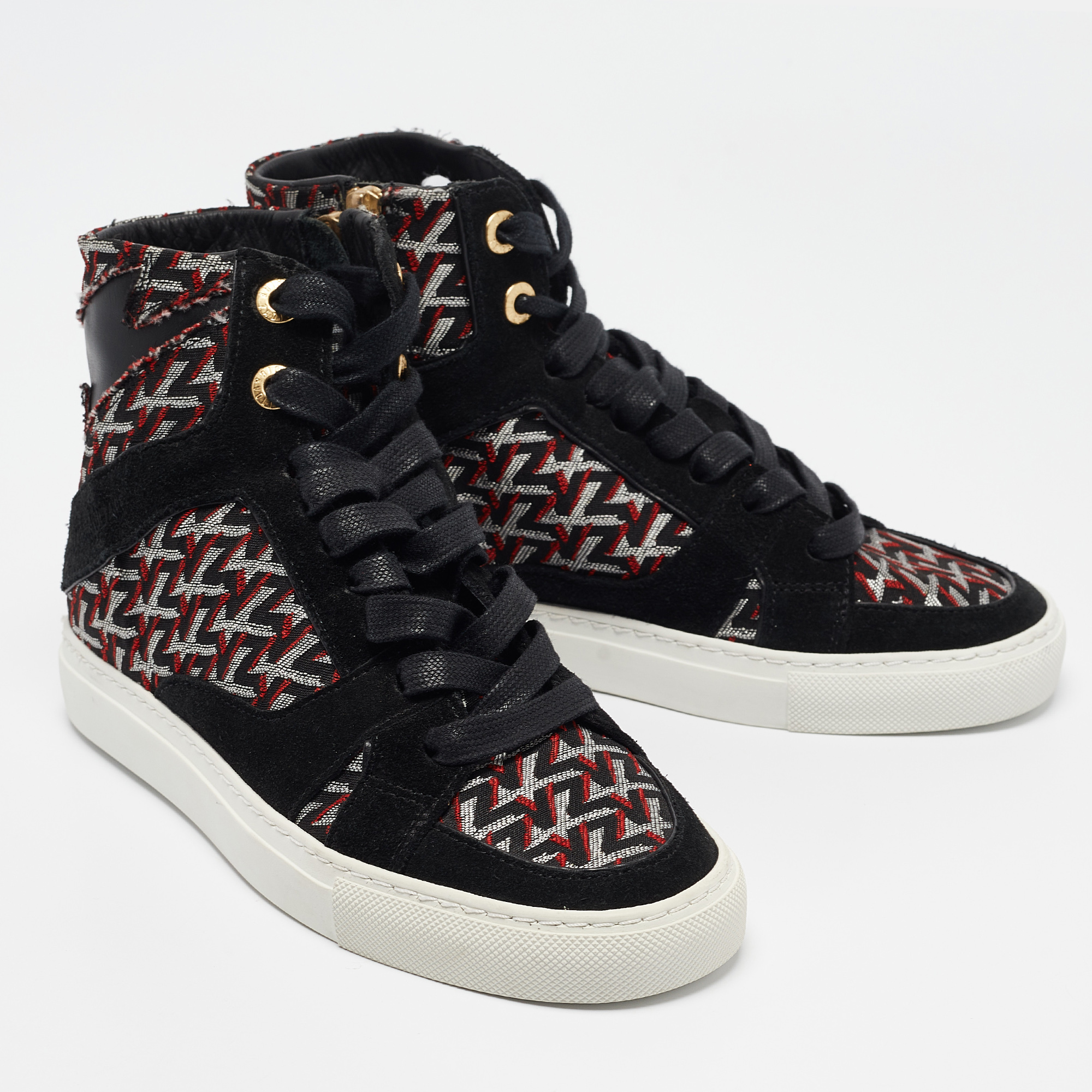 Zadig & Voltaire Black/Burgundy Leather And Suede High Top Sneakers Size 36