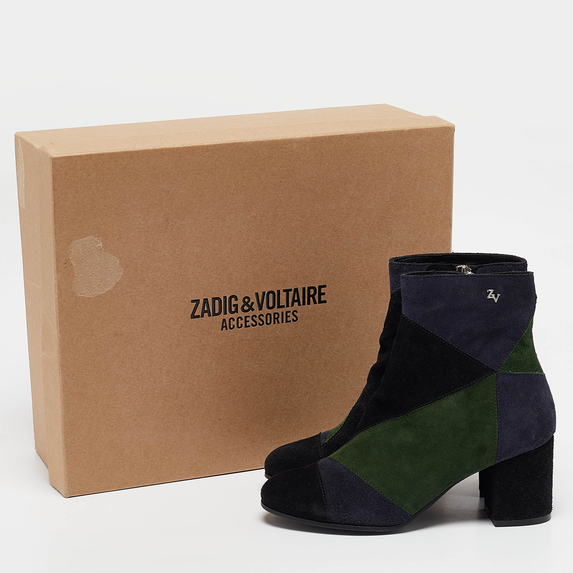 Zadig & Voltaire Multicolor Suede Block Heel Ankle Booties Size 36