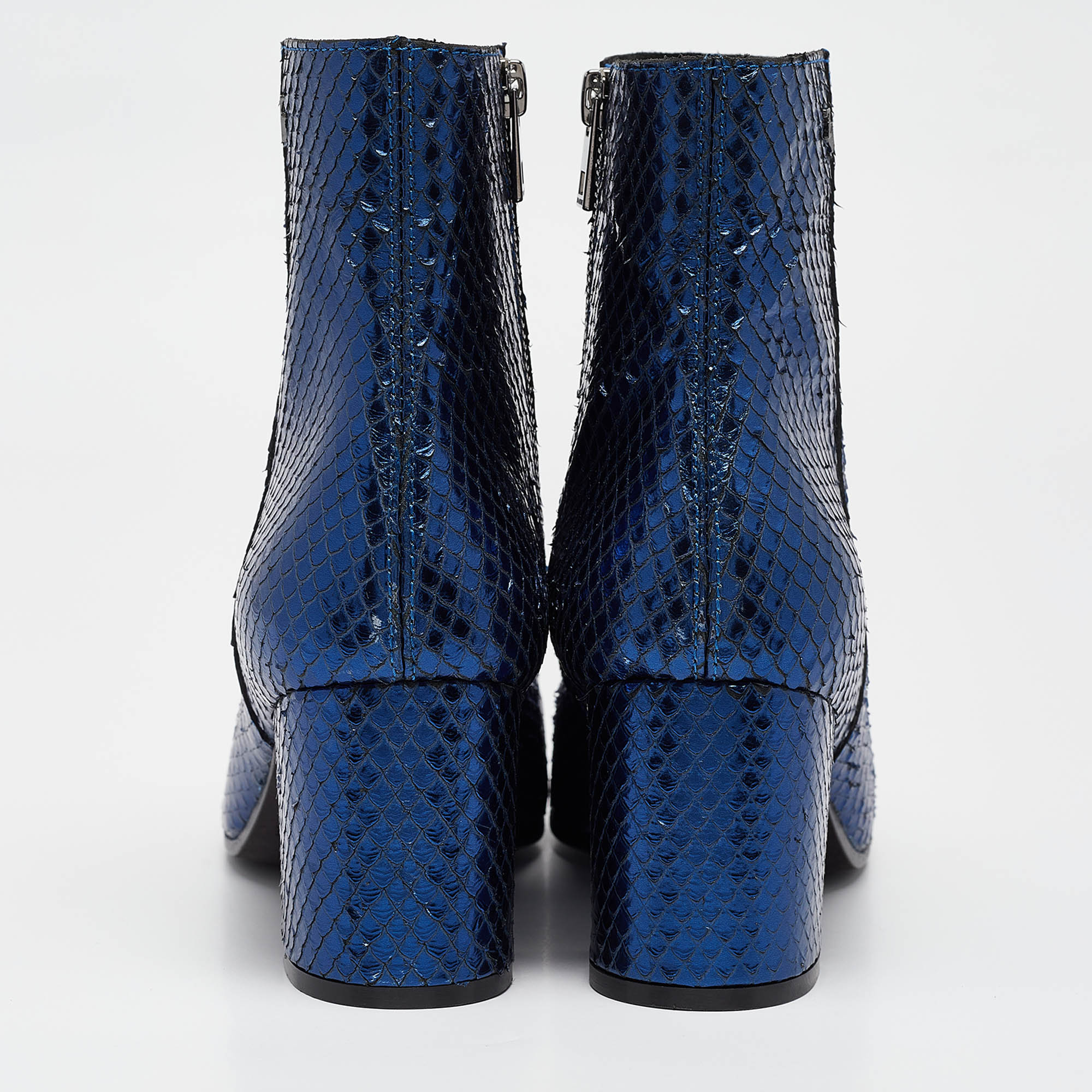 Zadig & Voltaire Blue Python Embossed Leather Ankle Length Boots Size 38