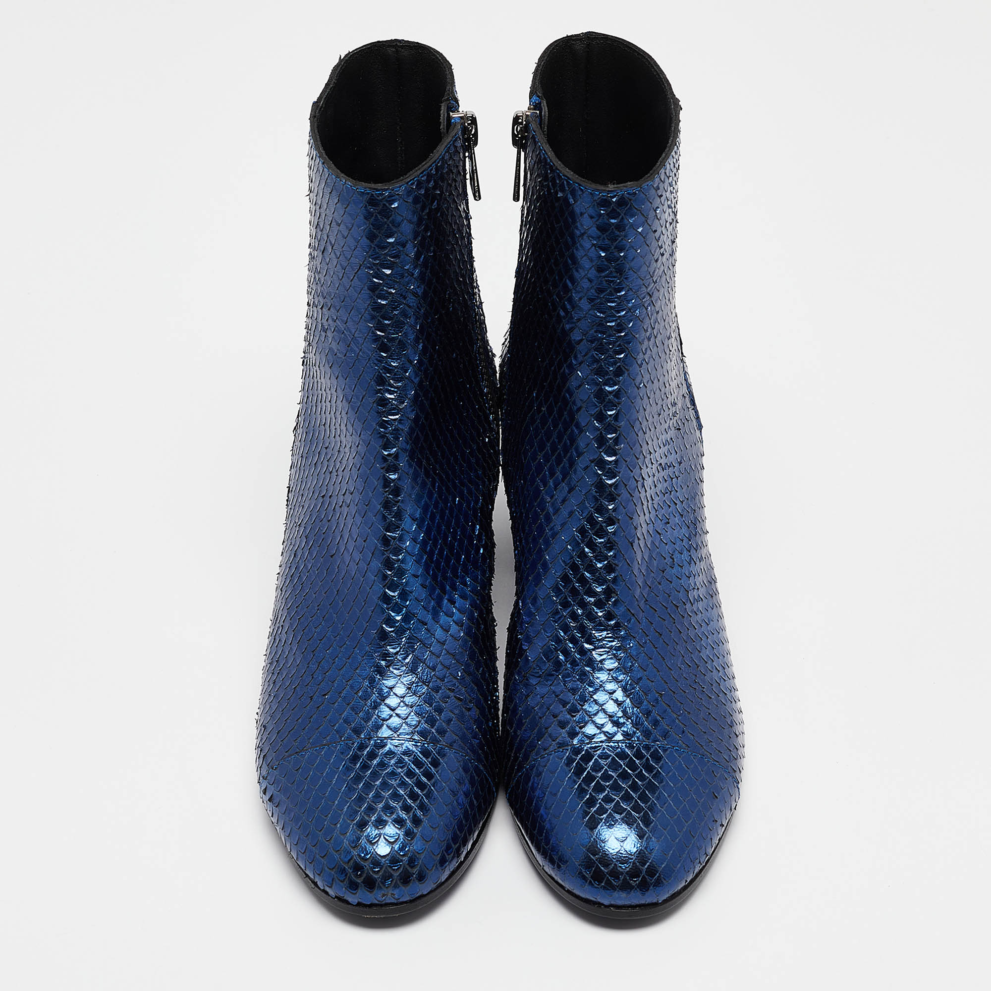 Zadig & Voltaire Blue Python Embossed Leather Ankle Length Boots Size 38