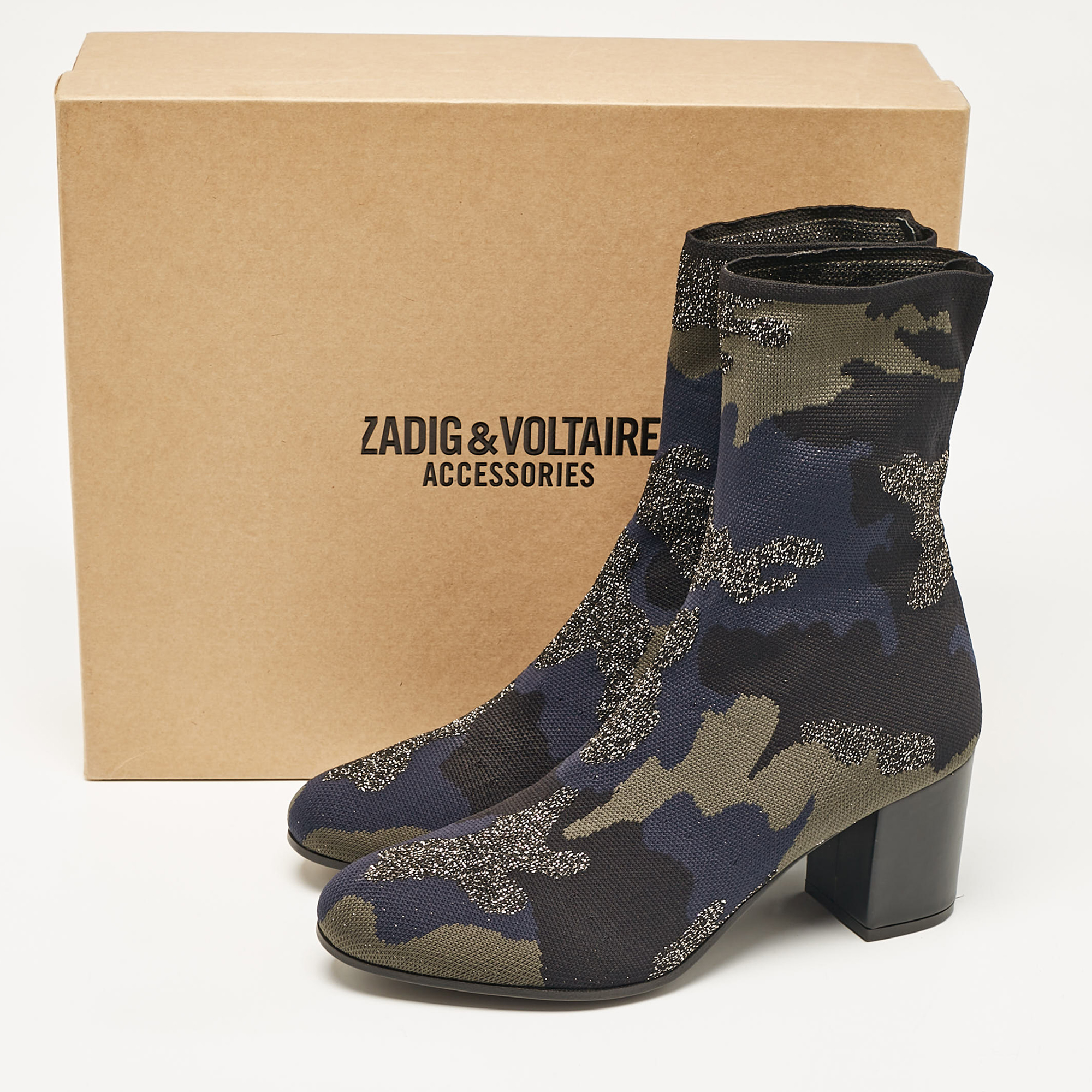 Zadig & Voltaire Multicolor Camouflage Print Knit Fabric Ankle Boots Size 40