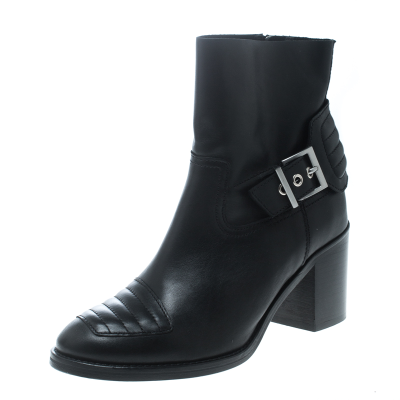 Image of Zadig and Voltaire Black Leather Carmine Block Heel Ankle Boots Size