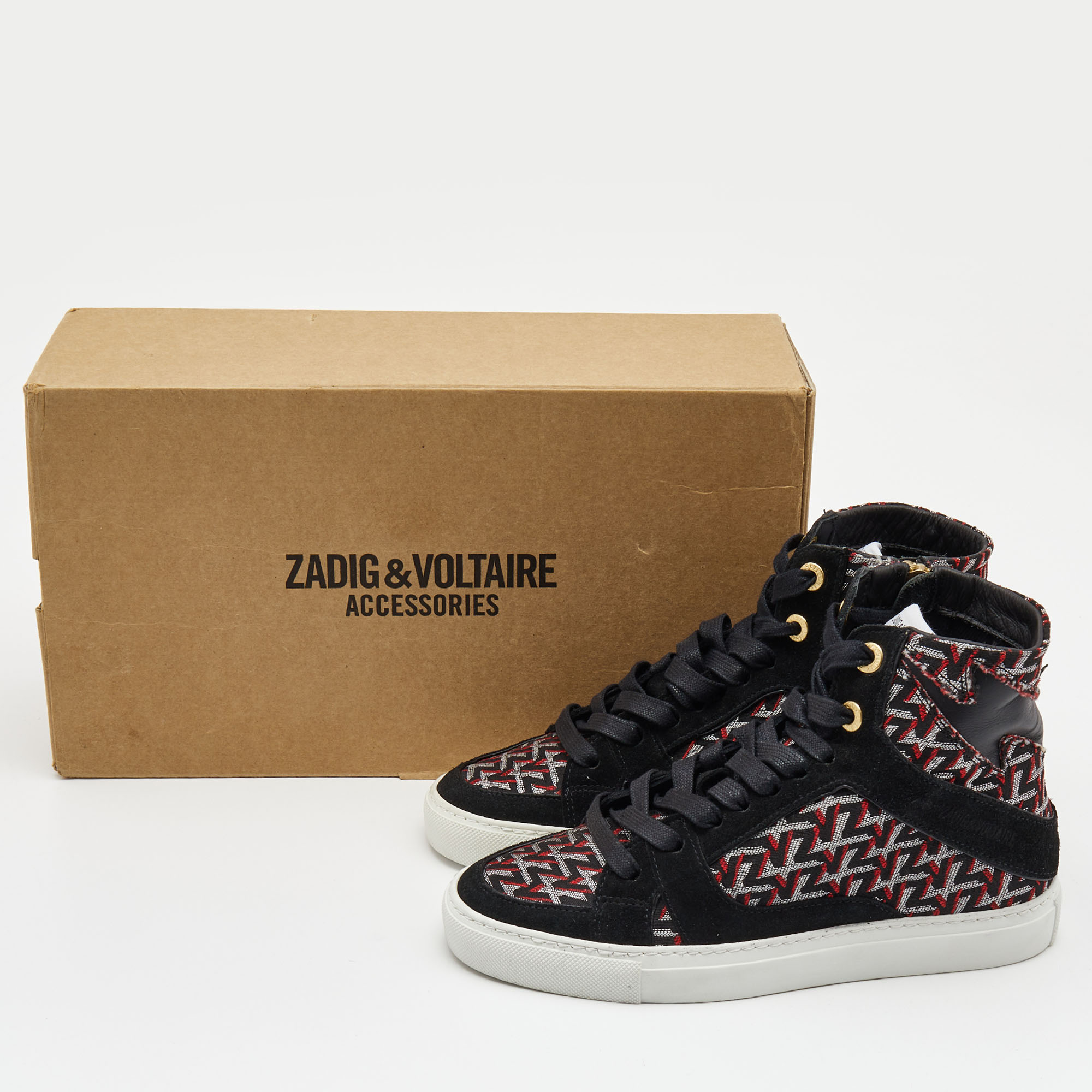 Zadig & Voltaire Black Canvas And Leather High Top Sneakers Size 36