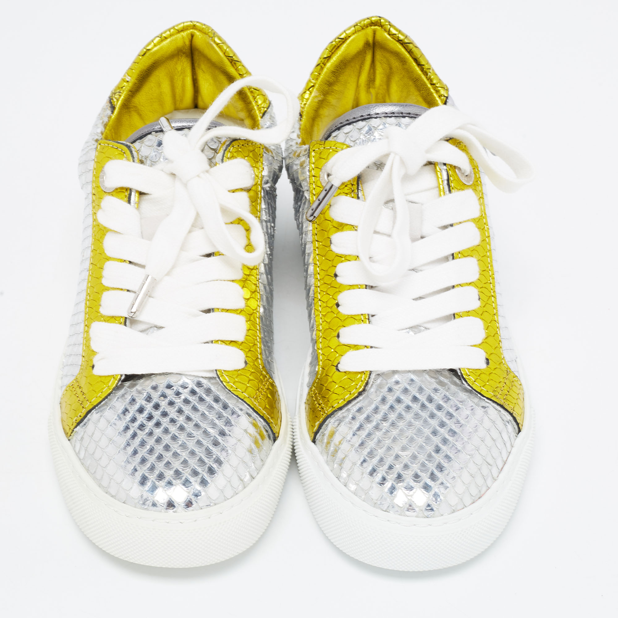Zadig & Voltaire Silver/Gold Python Embossed Leather Low Top Sneakers Size 36