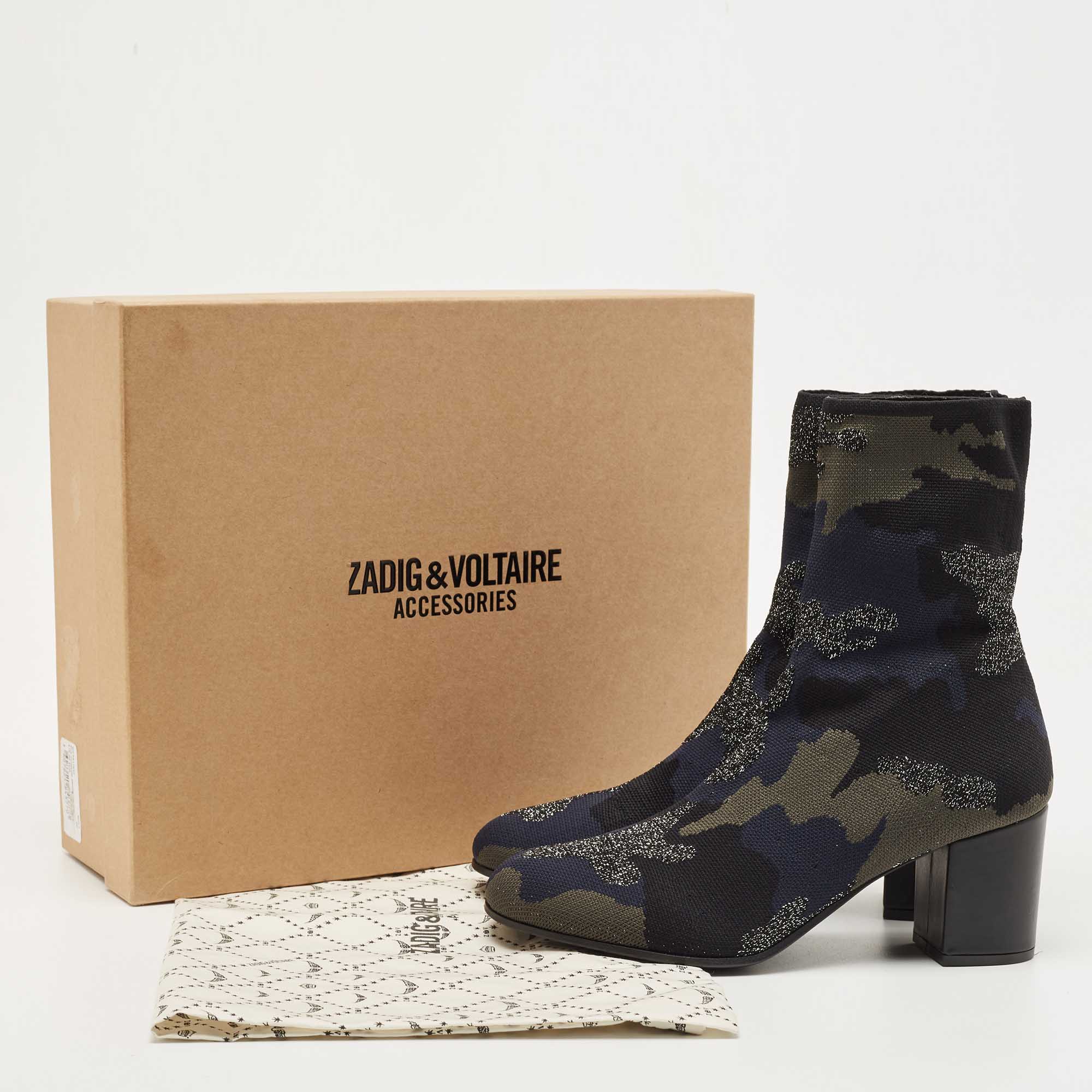 Zadig & Voltaire Multicolor Camouflage Knit Fabric Ankle Boots Size 40