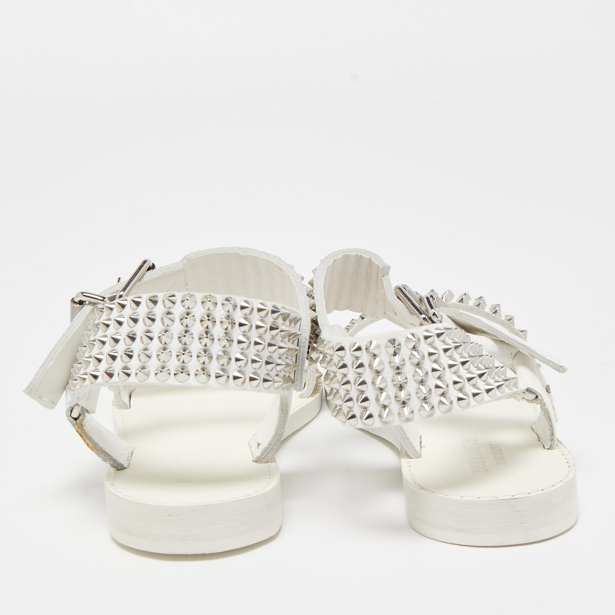 Zadig & Voltaire White Leather Ankle Strap Spiked Sandals Size 36