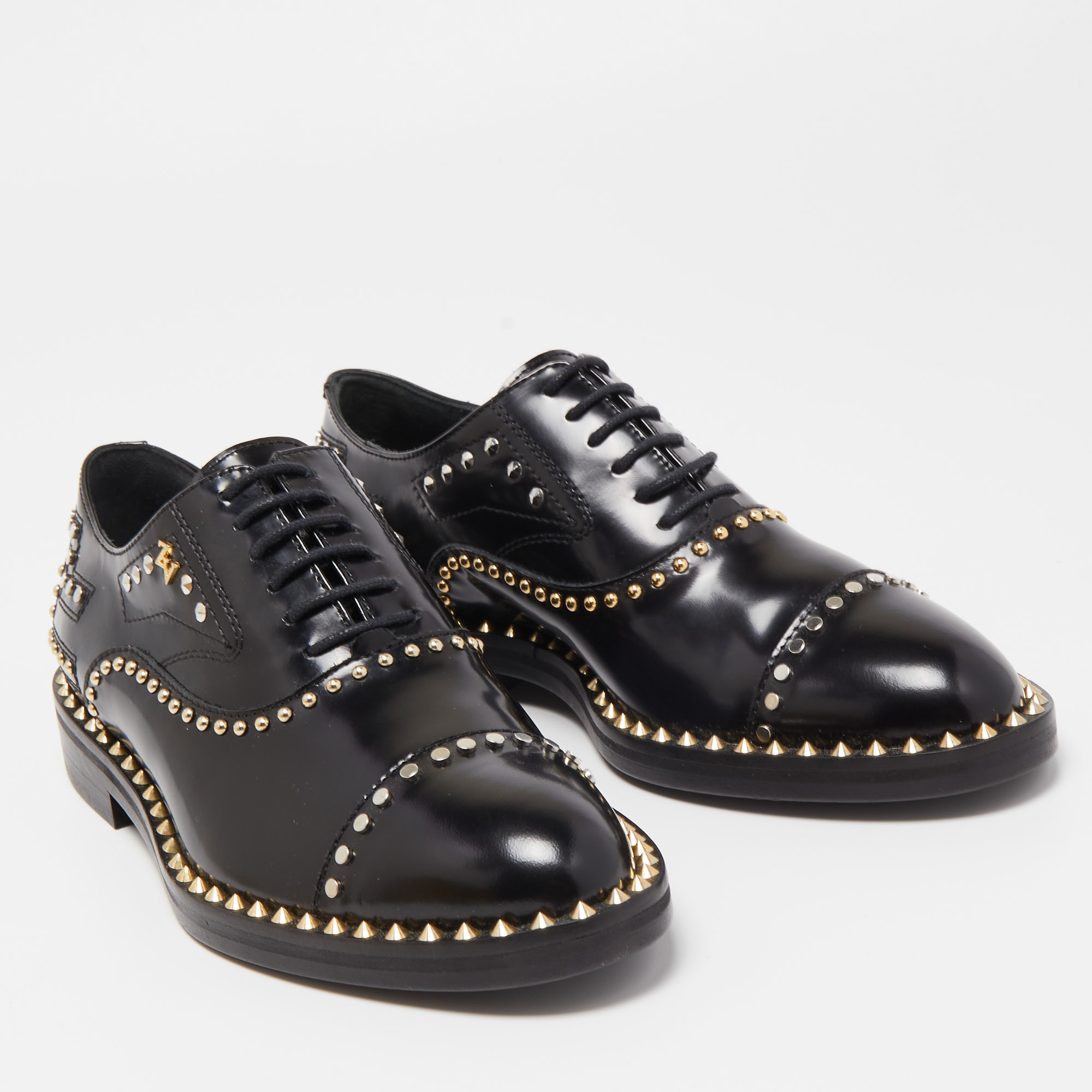 Zadig & Voltaire Black Leather Studded Lace Up Oxfords Size 37