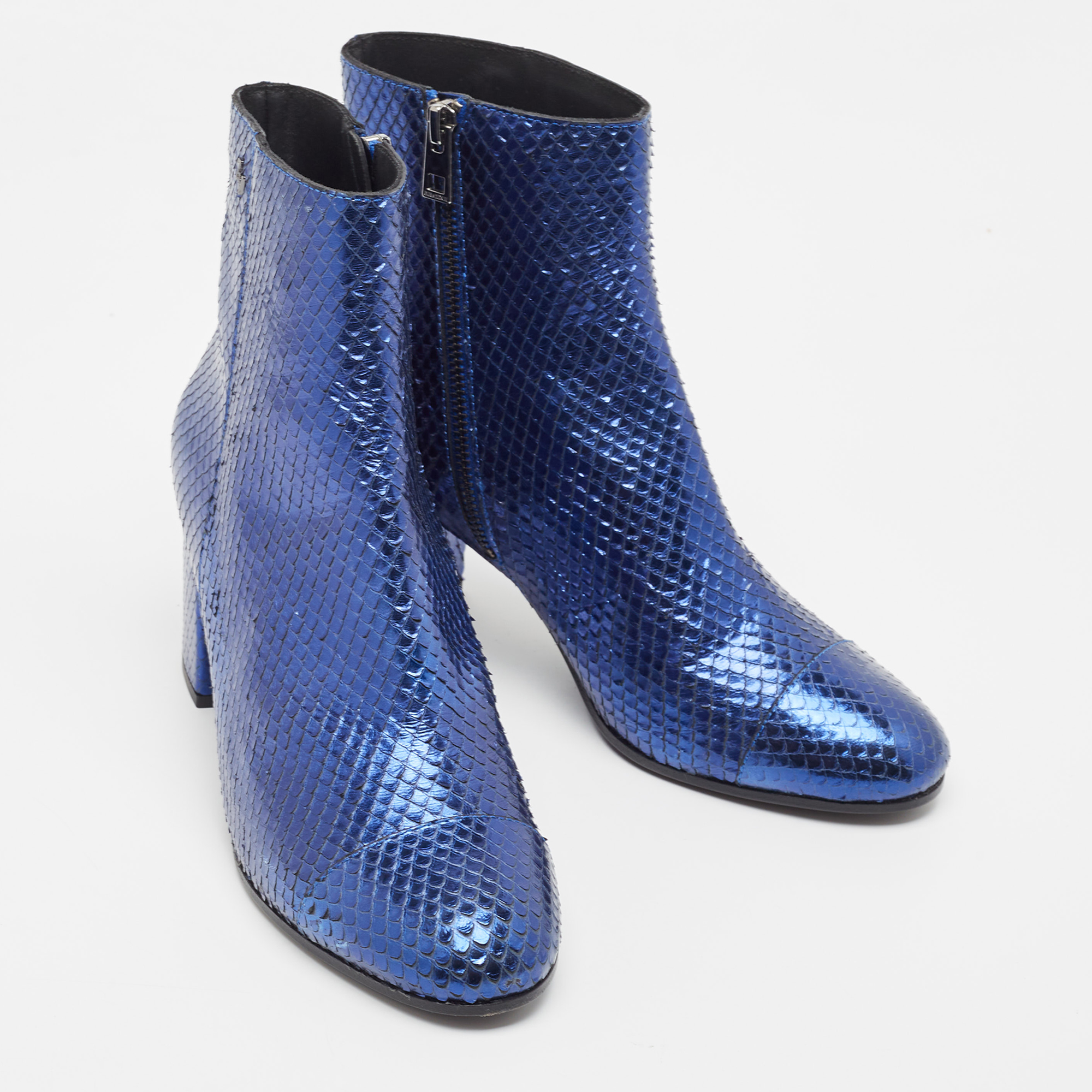 Zadig & Voltaire Blue Python Block Heel Ankle Boots Size 38
