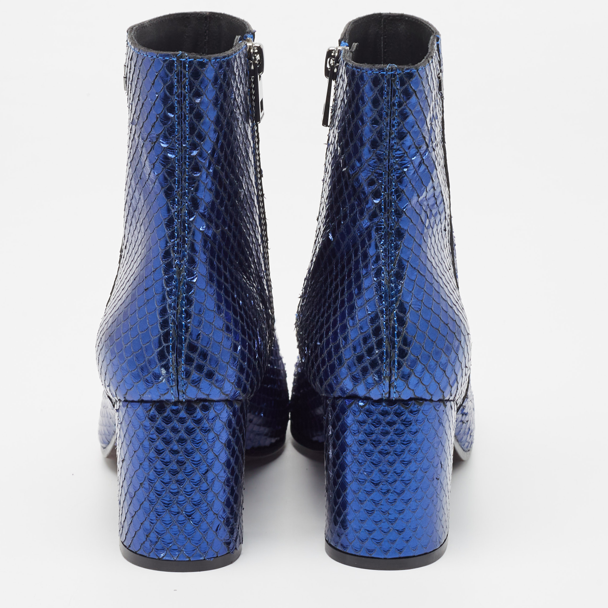 Zadig & Voltaire Blue Python Block Heel Ankle Boots Size 38