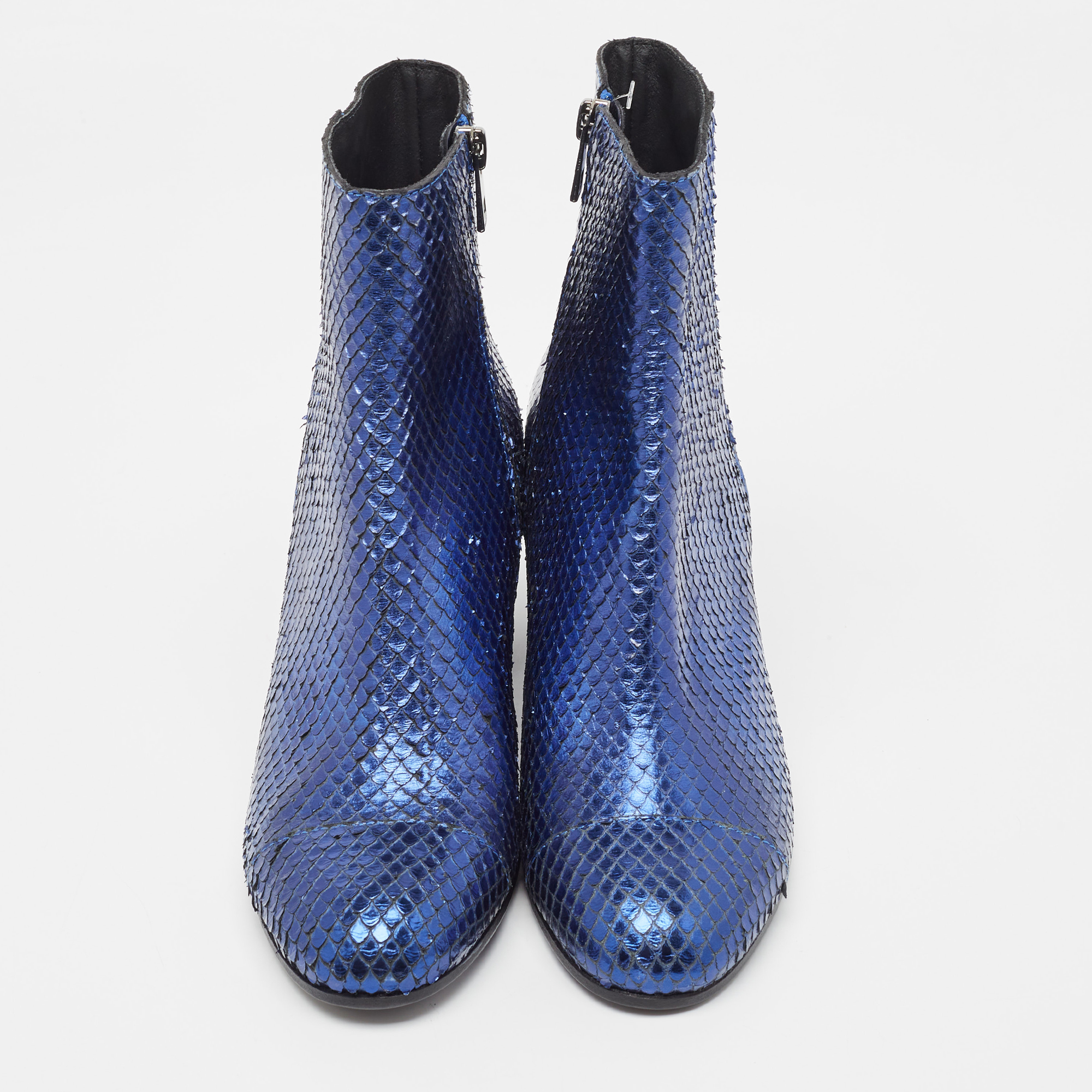 Zadiq & Voltaire Blue Python  Leather Block Heel Ankle Boots Size 37