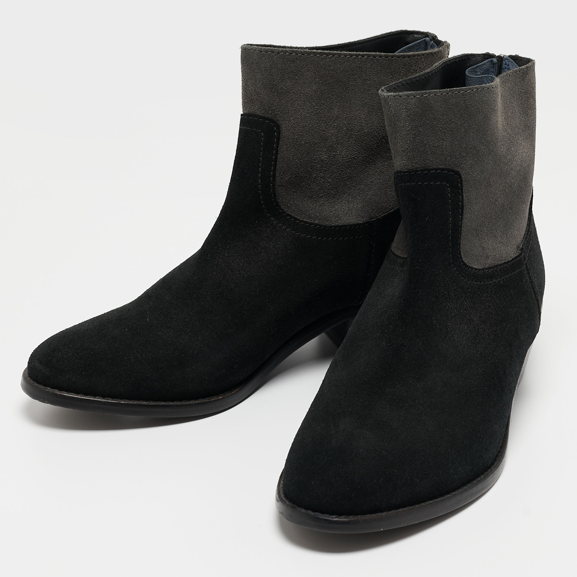 Zadig & Voltaire Black/Grey Suede Teddy Ankle Boots Size 37