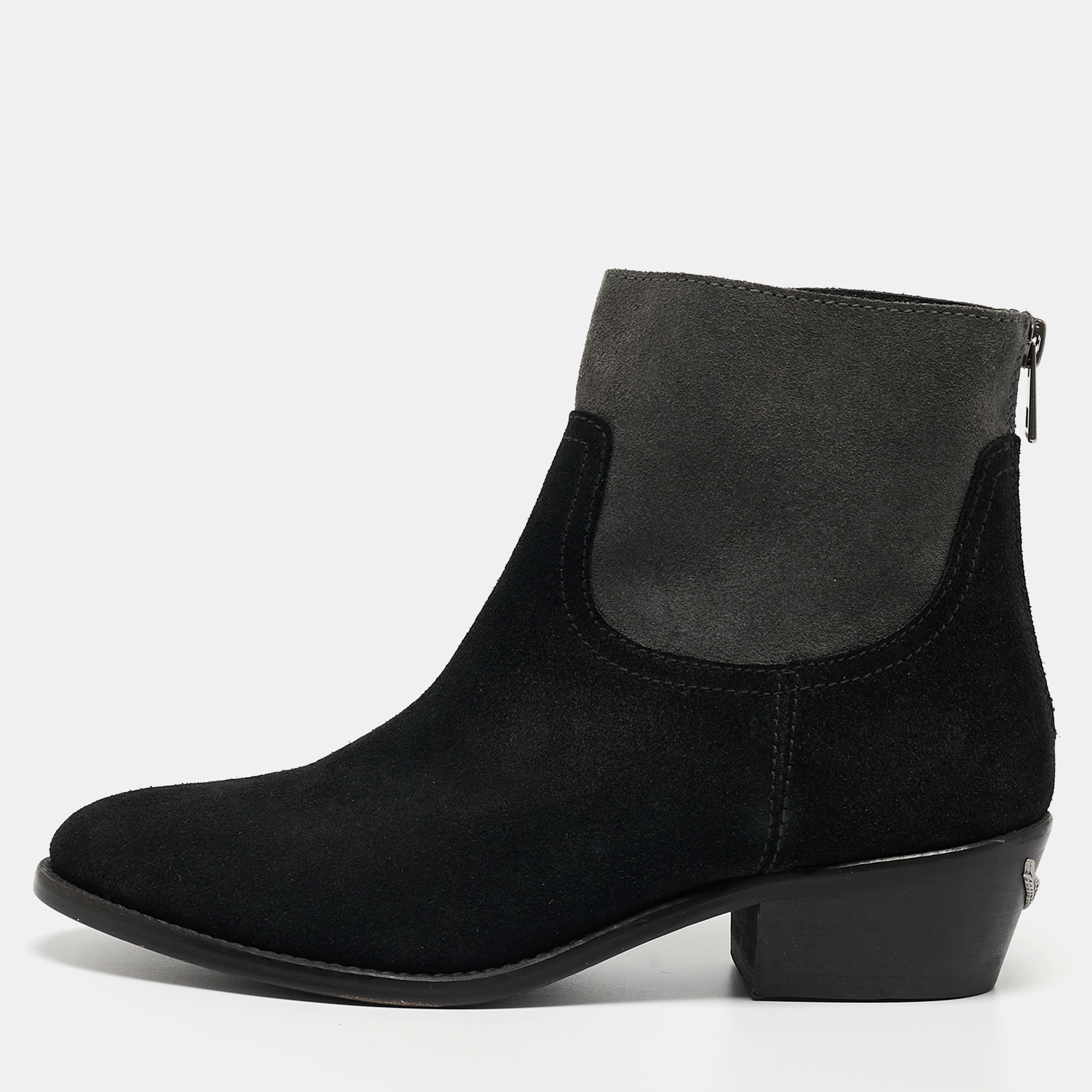 Zadig & voltaire black/grey suede teddy ankle boots size 37