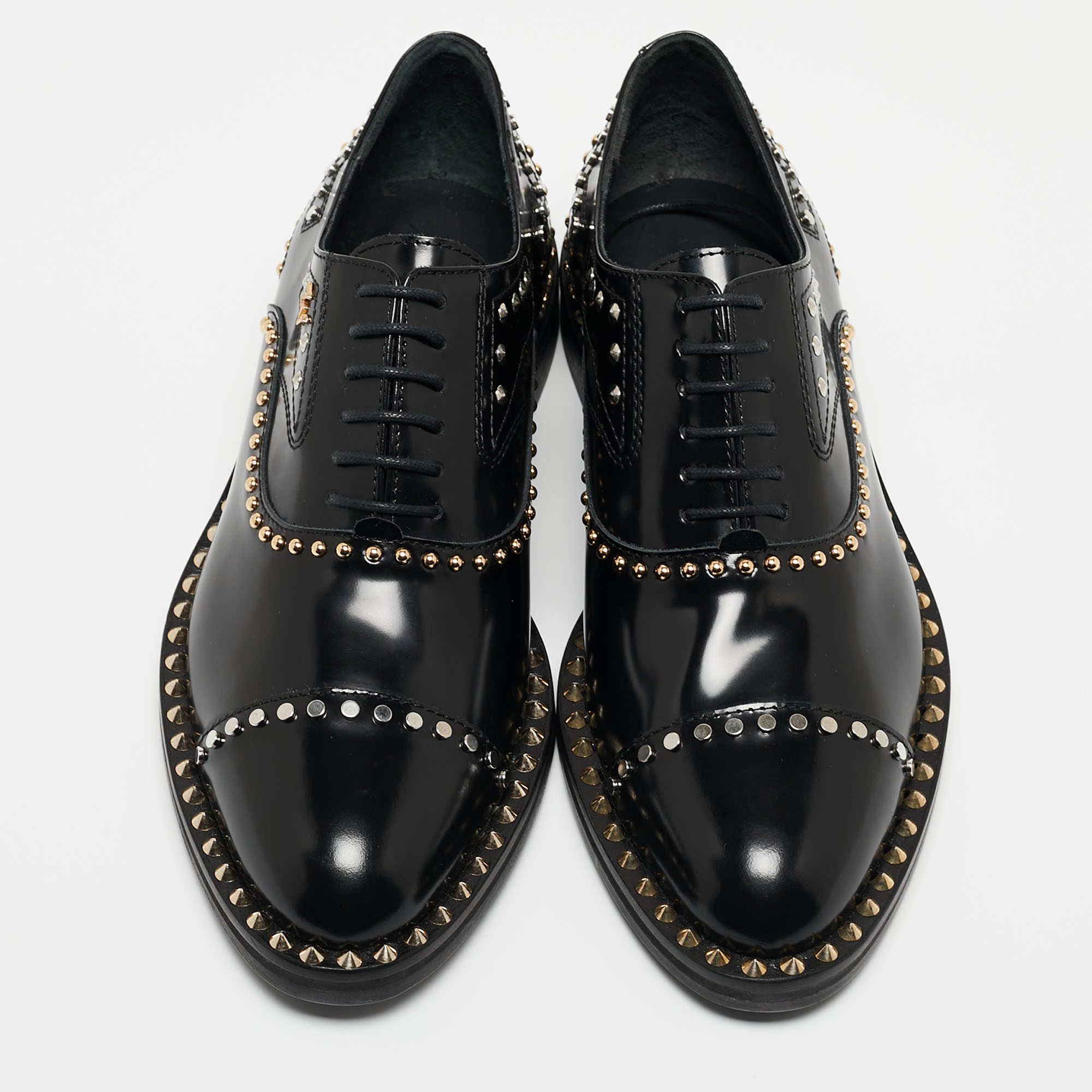 Zadig & Voltaire Black Leather Studded Youth Clous Oxfords Size 37