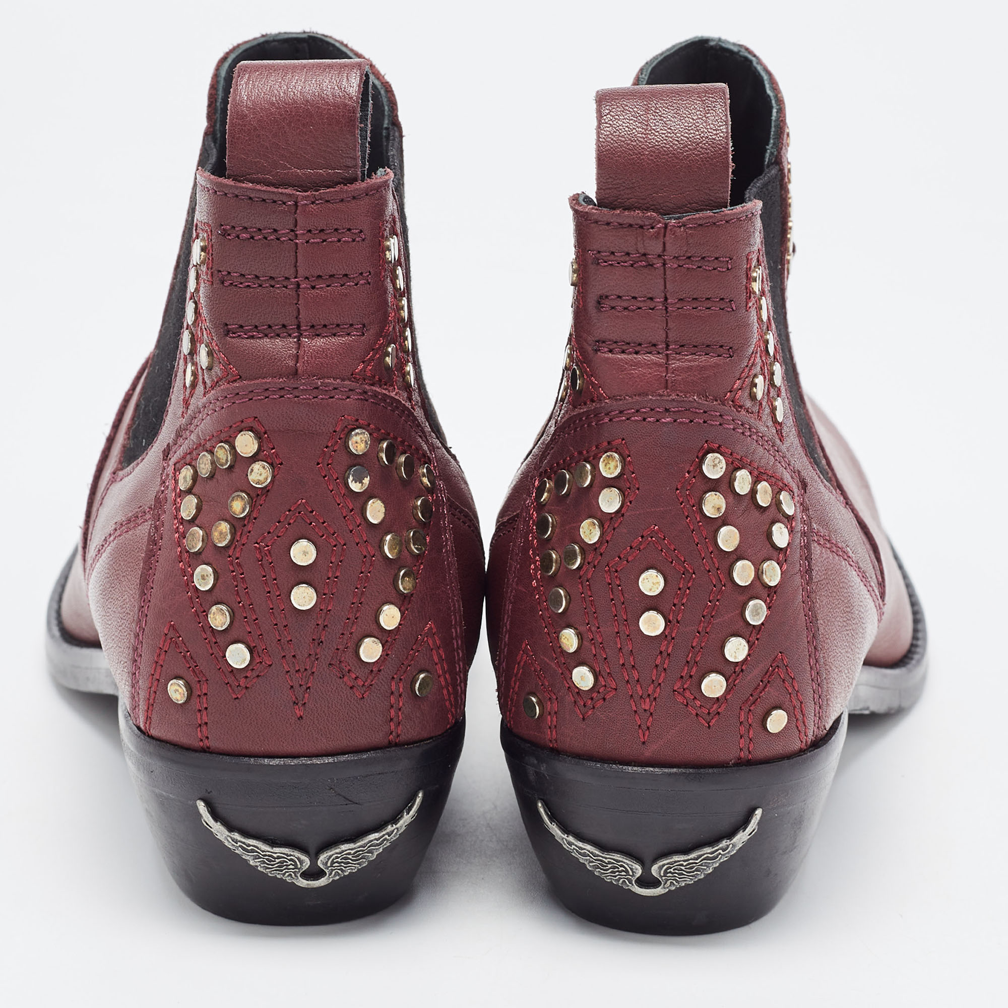 Zadig & Voltaire Burgundy Leather Ankle Boots Size 37