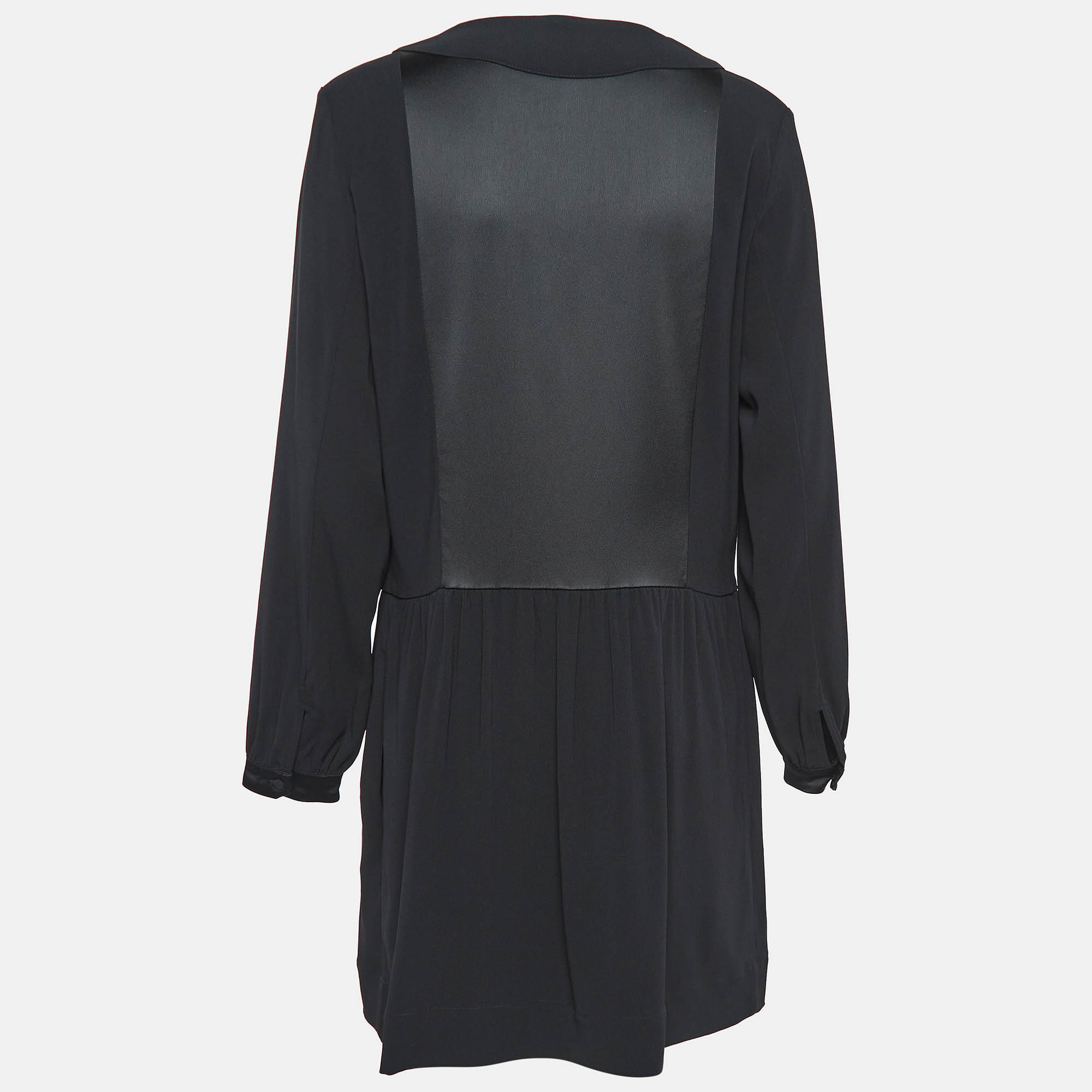 Zadig & Voltaire Black Crepe & Satin Gathered Short Dress L