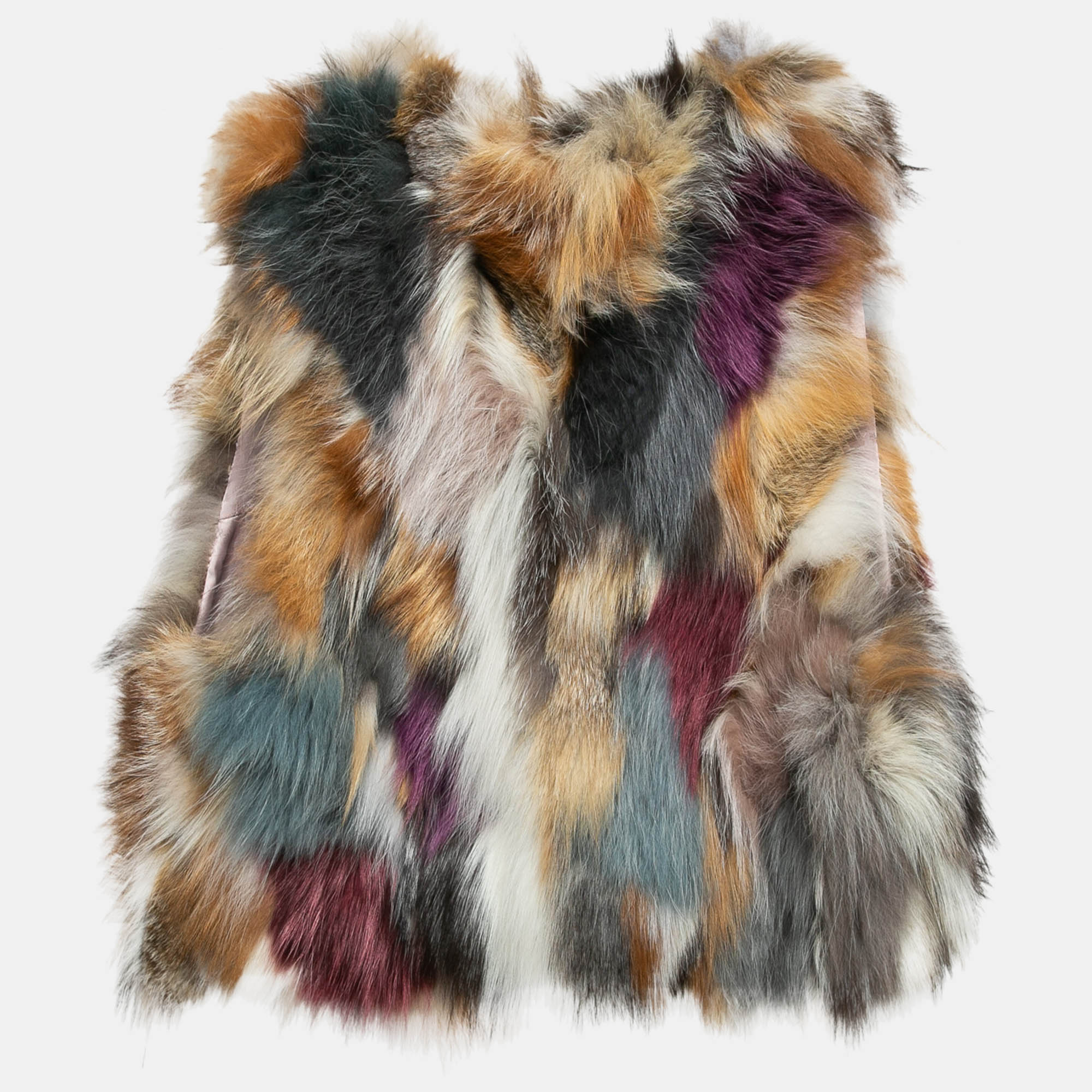 Zadig & Voltaire Multicolor Silver Fox Fur Open Front Waistcoat S