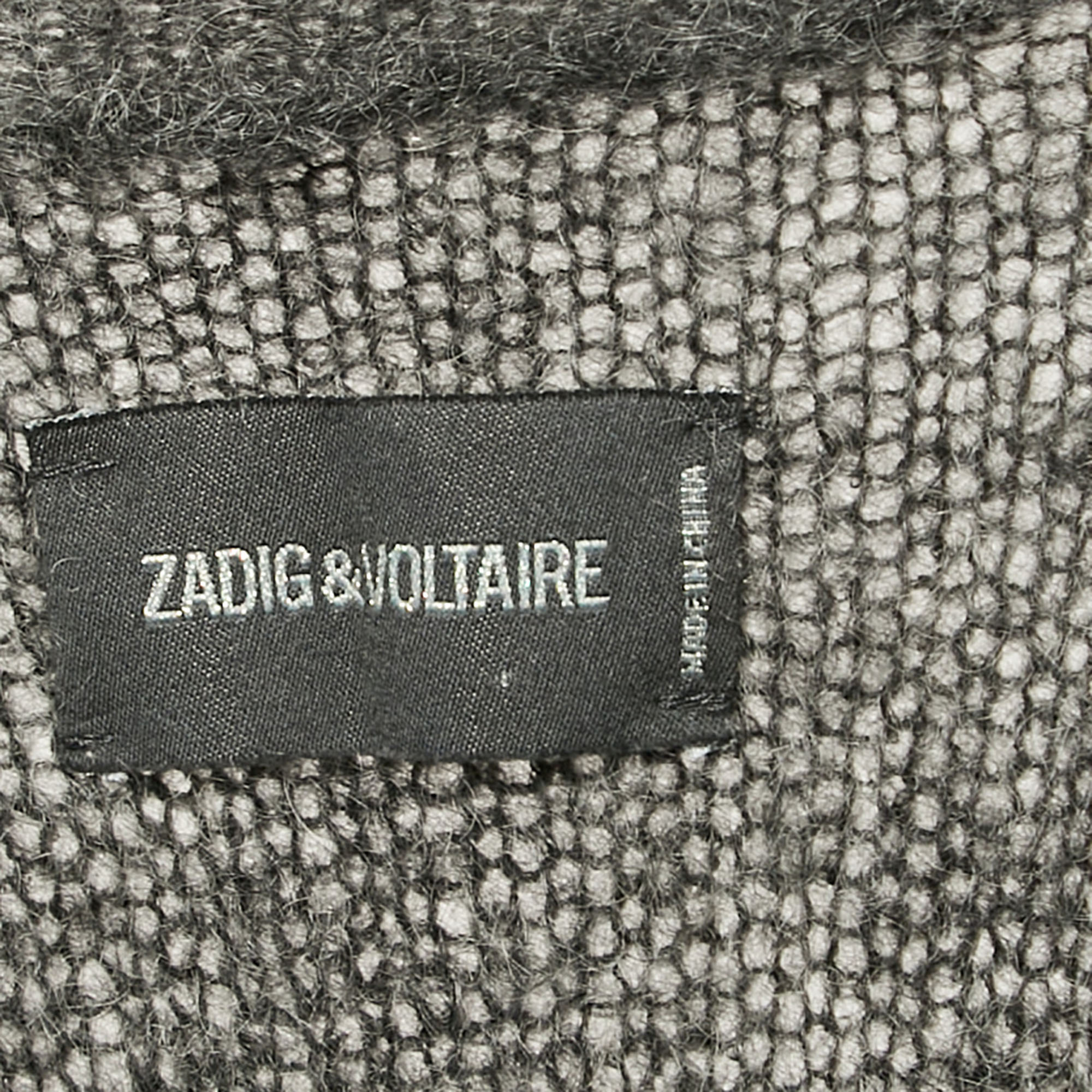 Zadig & Voltaire Grey Wool Button Front Belted Cardigan L