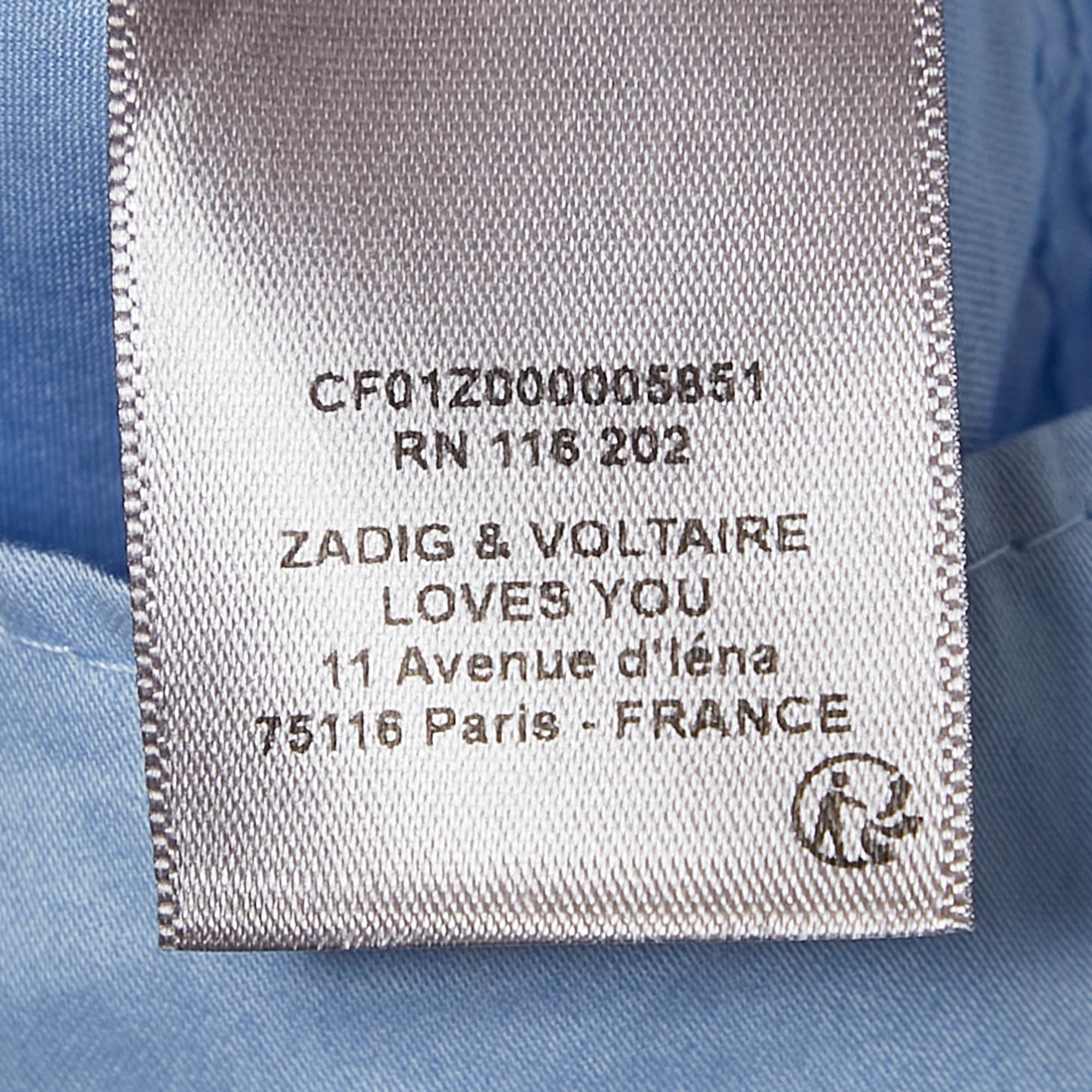 Zadig & Voltaire Blue Cotton Sydney Pop Eco Shirt L