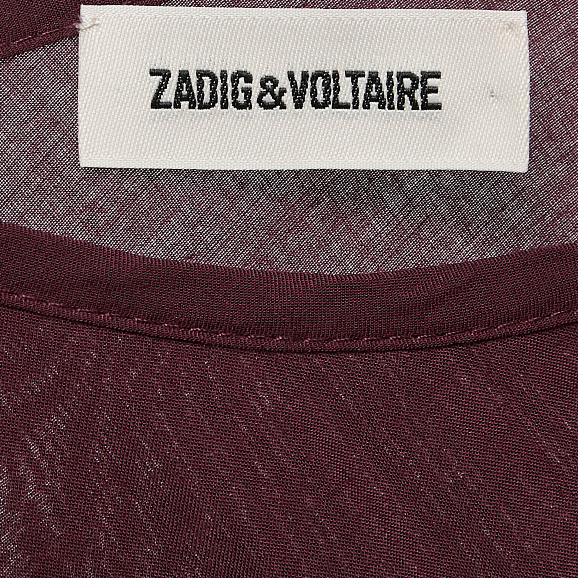 Zadig & Voltaire Burgundy Crepe Ruffled Rousseau Dress S