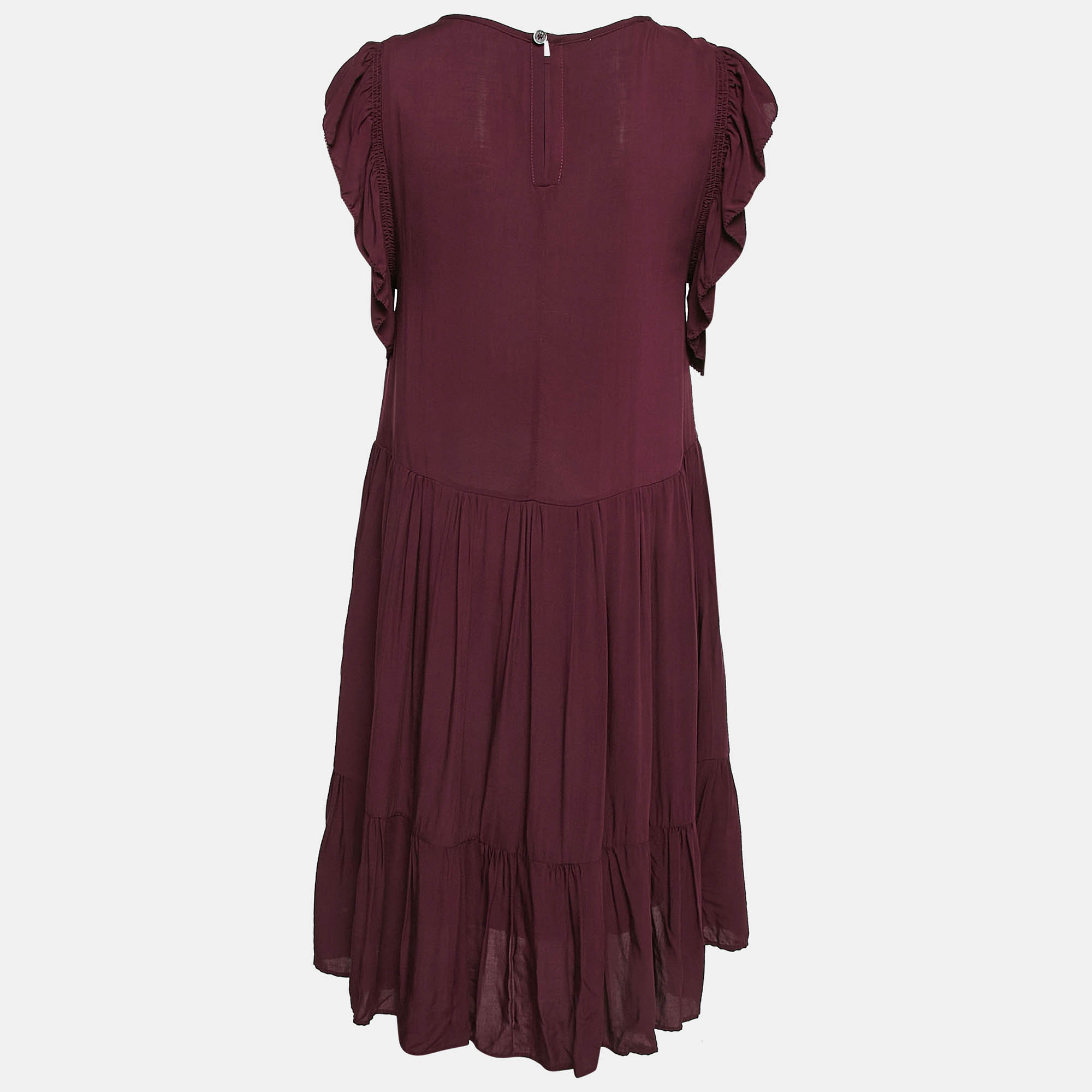 Zadig & Voltaire Burgundy Crepe Ruffled Rousseau Dress S