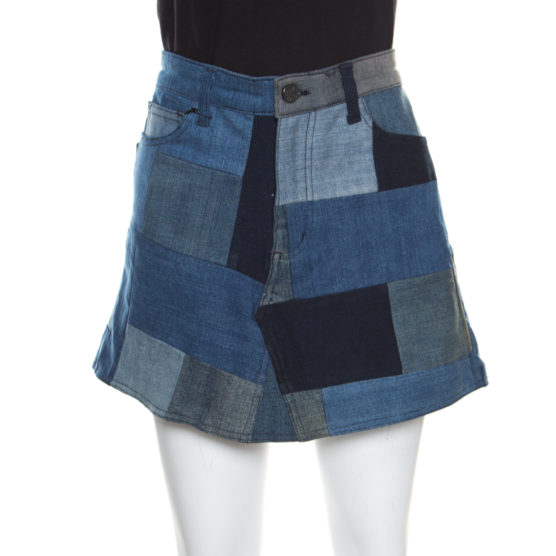 Image of Zadig and Voltaire Indigo Washed Denim Jell Patch Deluxe Mini Skirt L