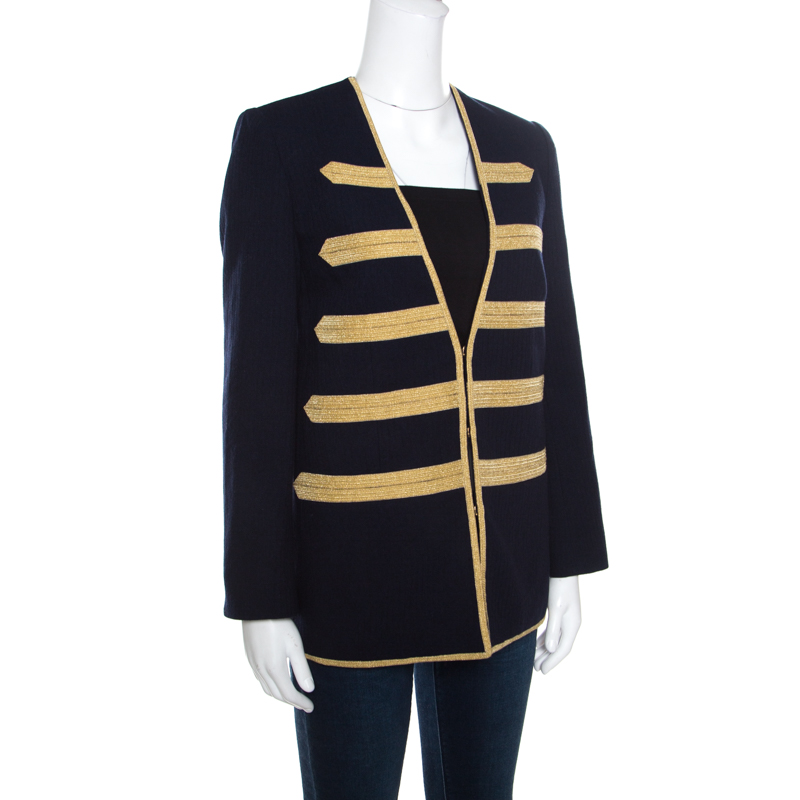 Zadig and Voltaire Deluxe Navy Blue Wool Gold Galloons Stripe Detail Blazer S