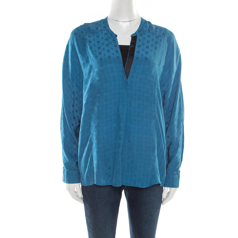 

Zadig & Voltaire Prusse Blue Jacquard Motif Silk Tine Jac Blouse