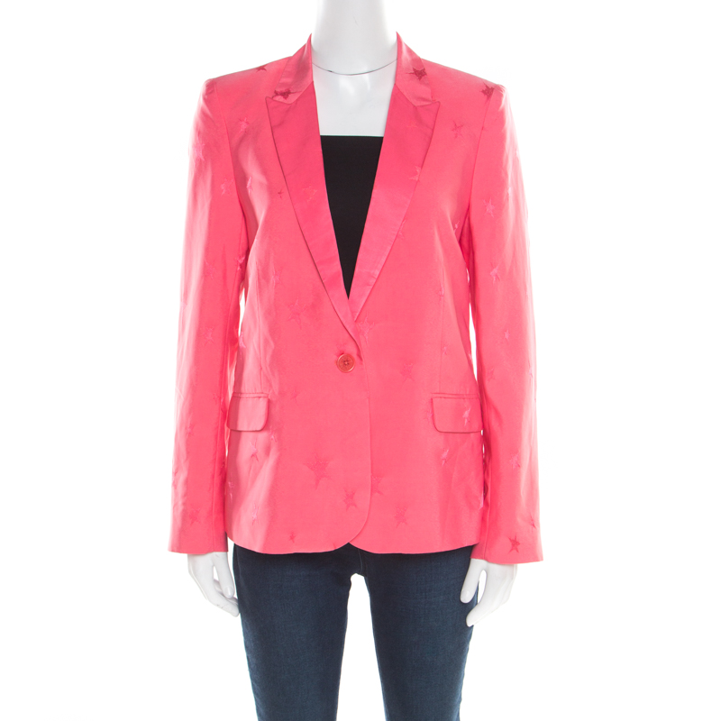 Image of Zadig and Voltaire Deluxe Rose Pink Victor Star Jacquard Tailored Blazer M