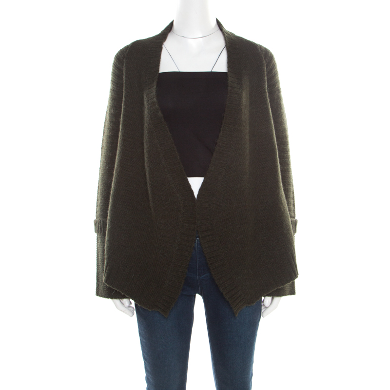 Image of Zadig and Voltaire Military Green Alpaca and Lambswool Open Front Daily Aln Cardigan S