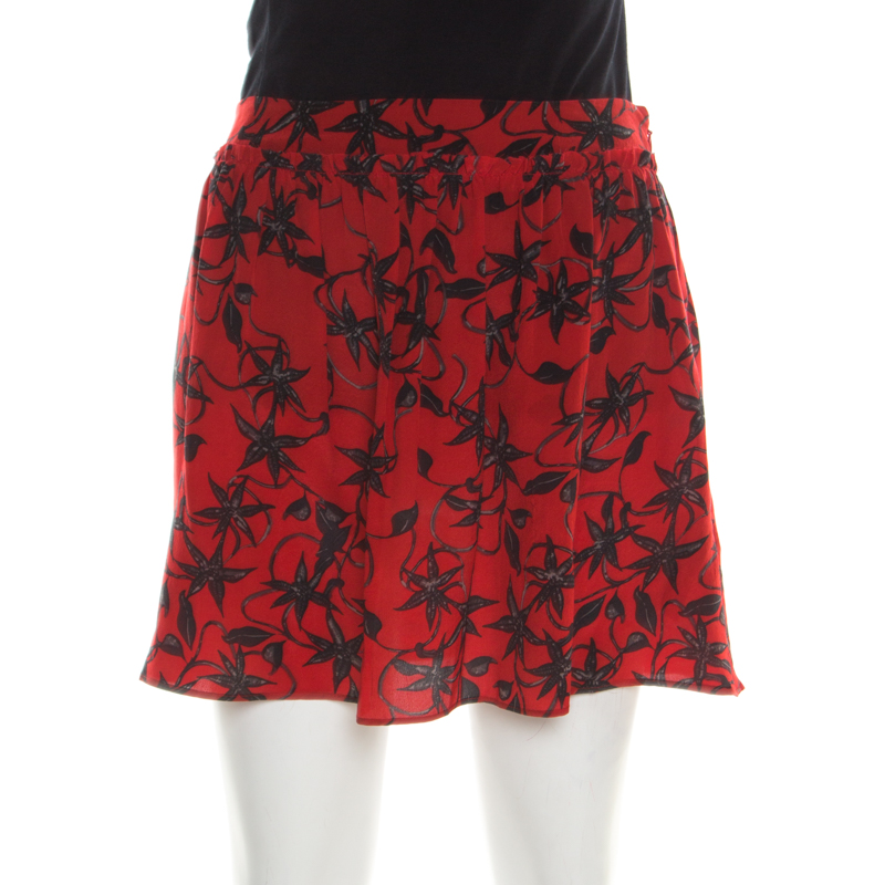 Image of Zadig and Voltaire Red and Black Silk Juck Print Mini Skirt S