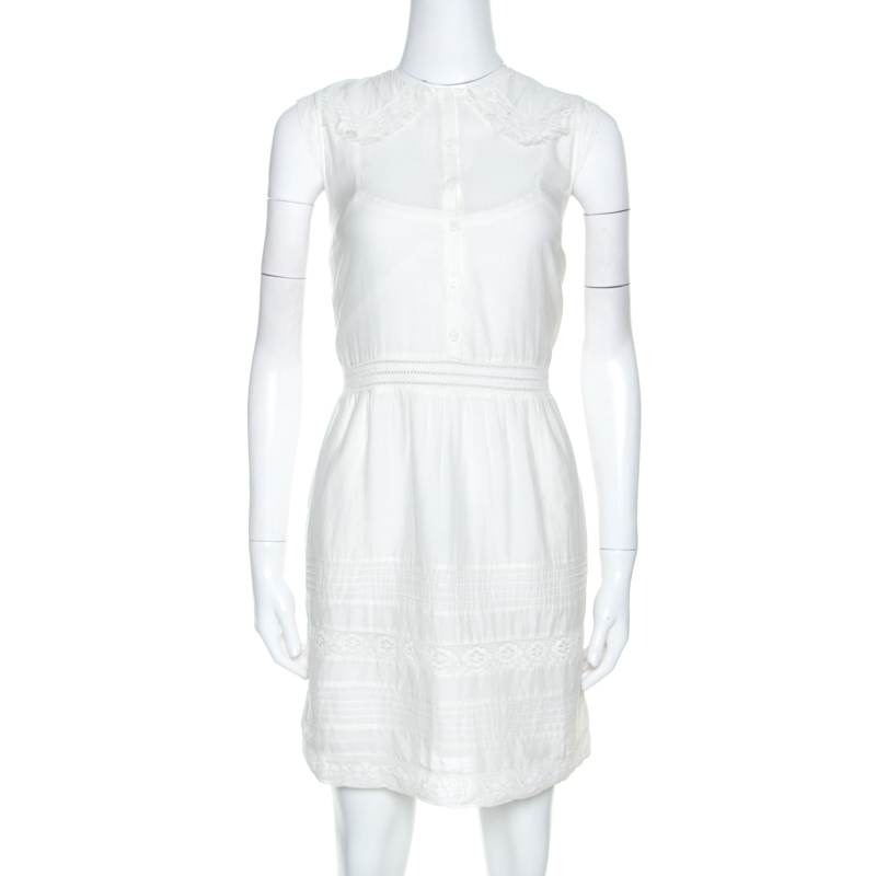 Image of Zadig and Voltaire White Cotton Lace Detail Sleeveless Dress S