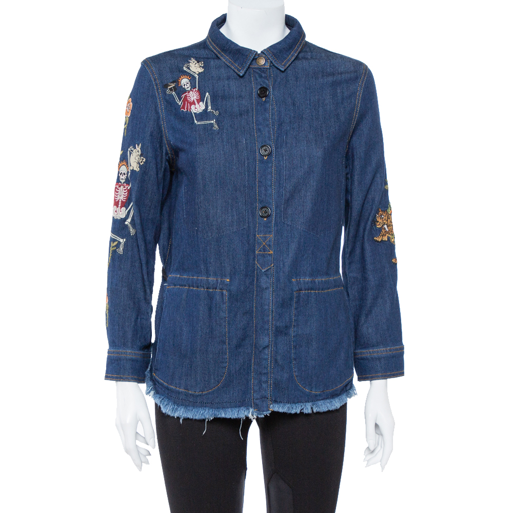 Image of Zadig & Voltaire Blue Embroidered Denim Tackl Shirt XS