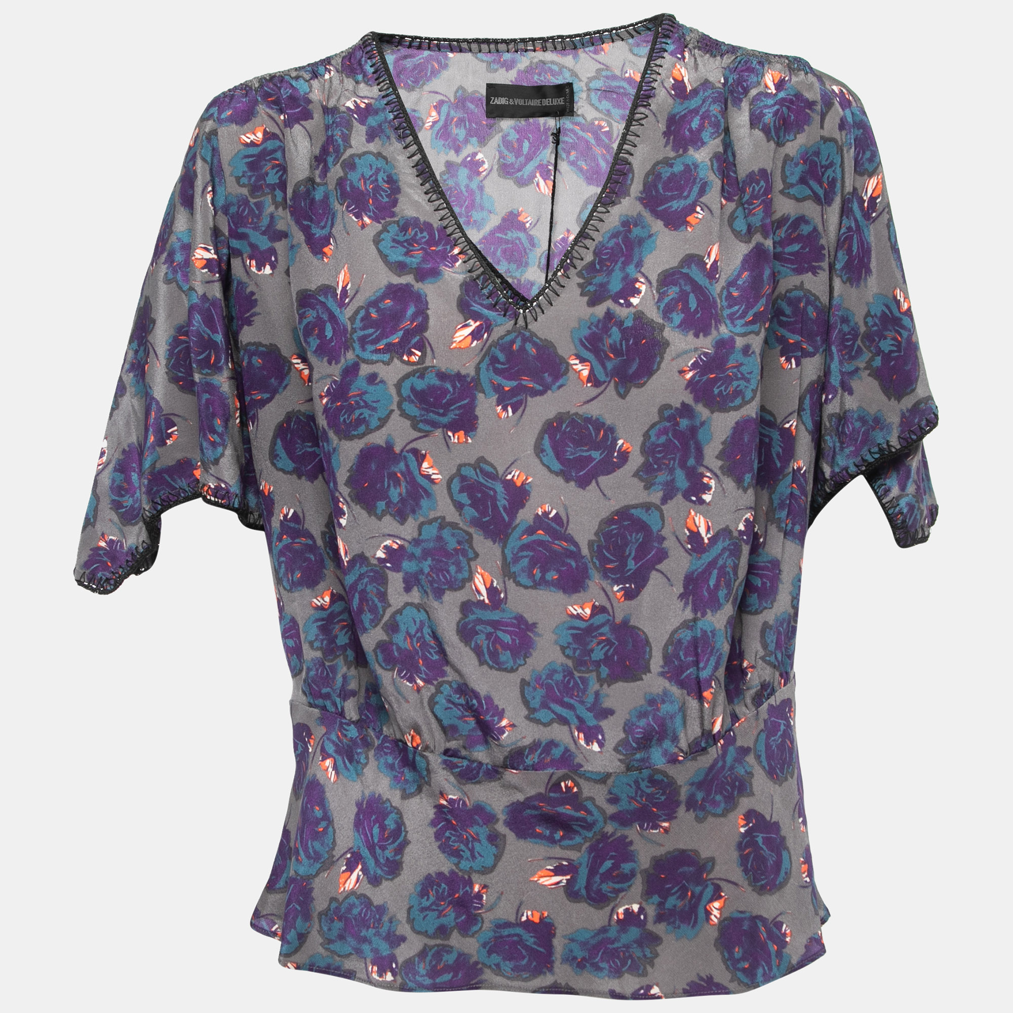 Zadig & Voltaire Purple Floral Printed Silk Top M