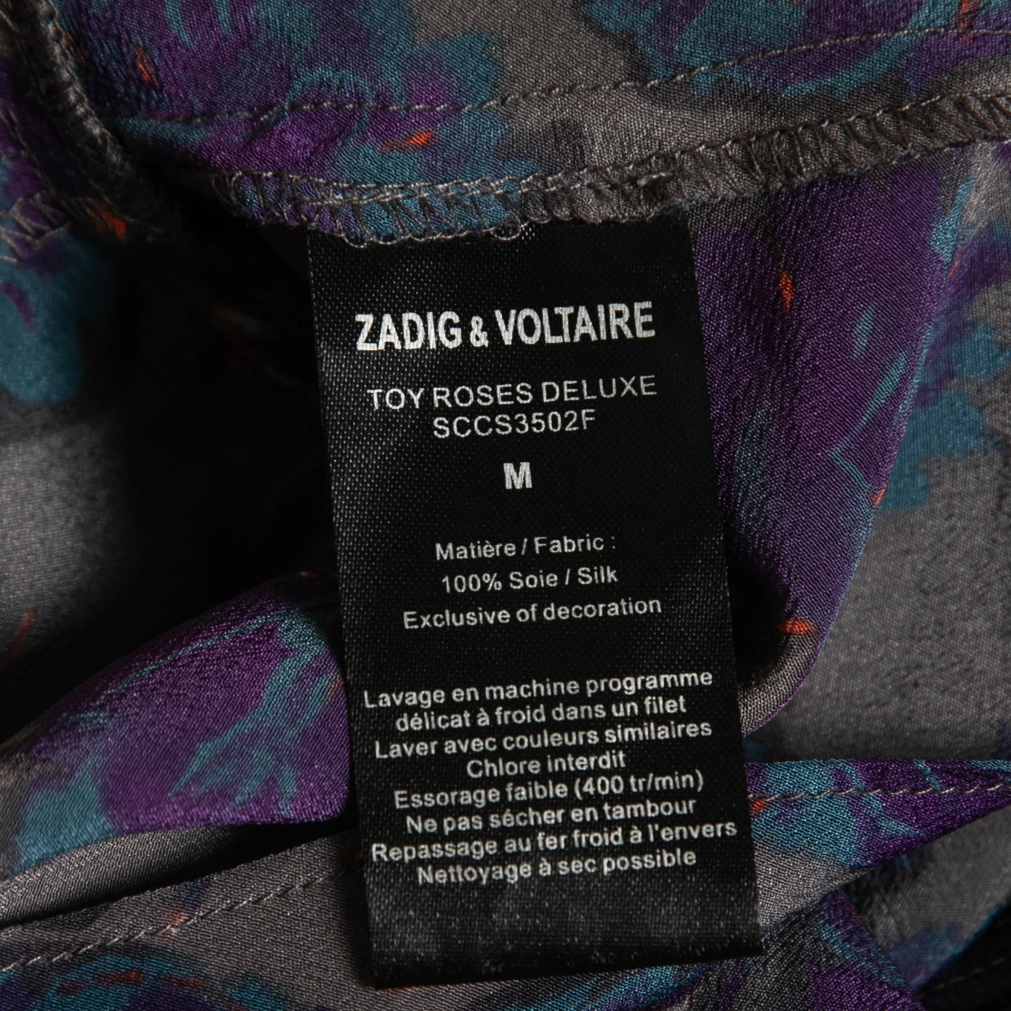 Zadig & Voltaire Purple Floral Printed Silk Top M