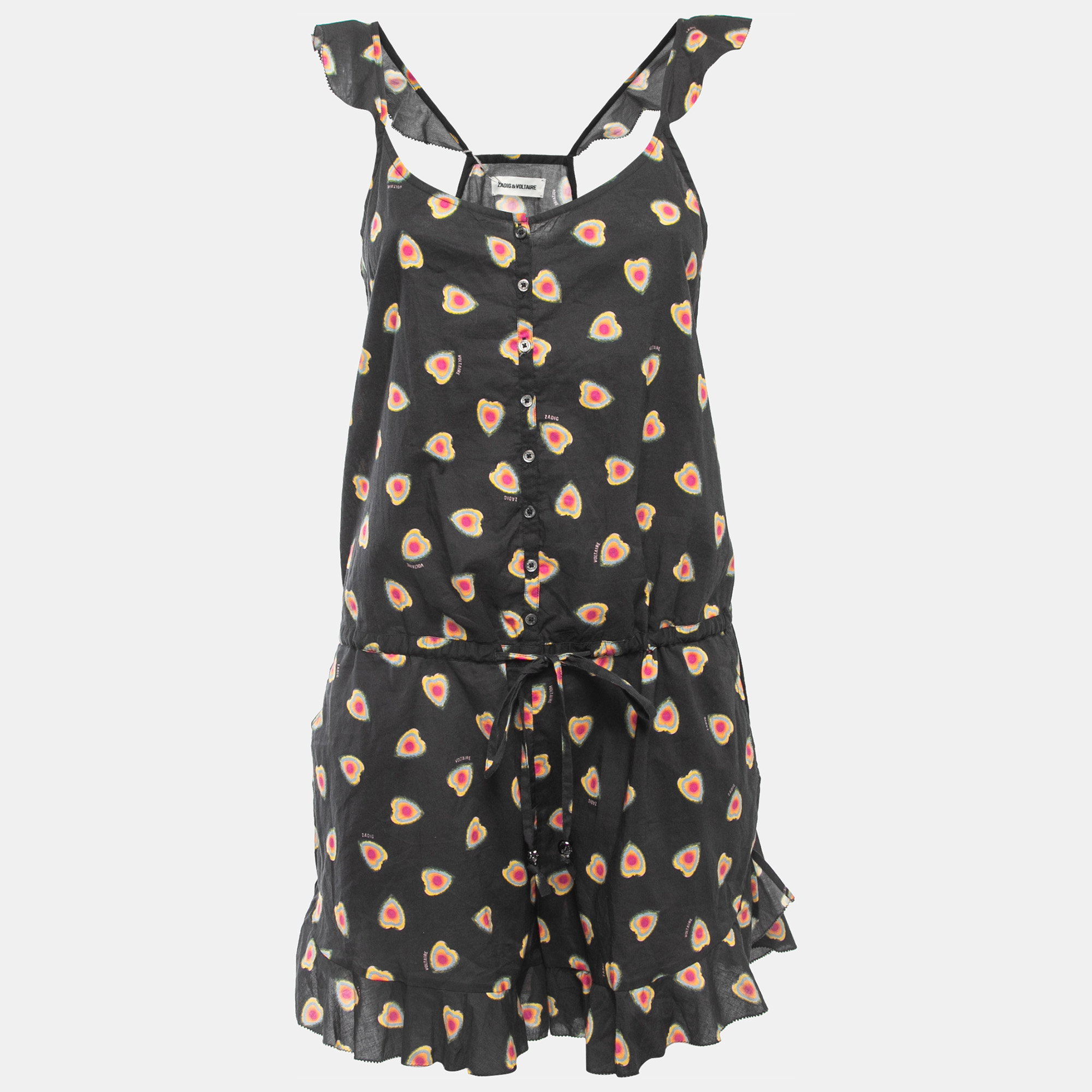 Zadig & Voltaire Black All-Over Hearts Print Sleeveless Playsuit M
