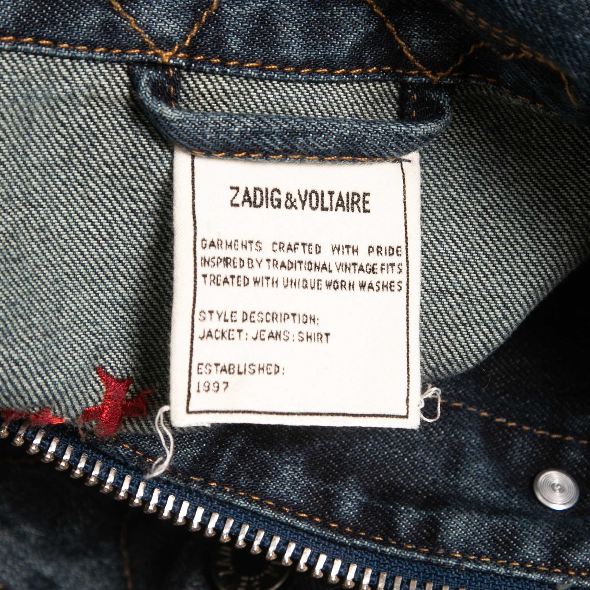 Zadig & Voltaire Blue Embroidered Denim  Button Front Denim Jacket M